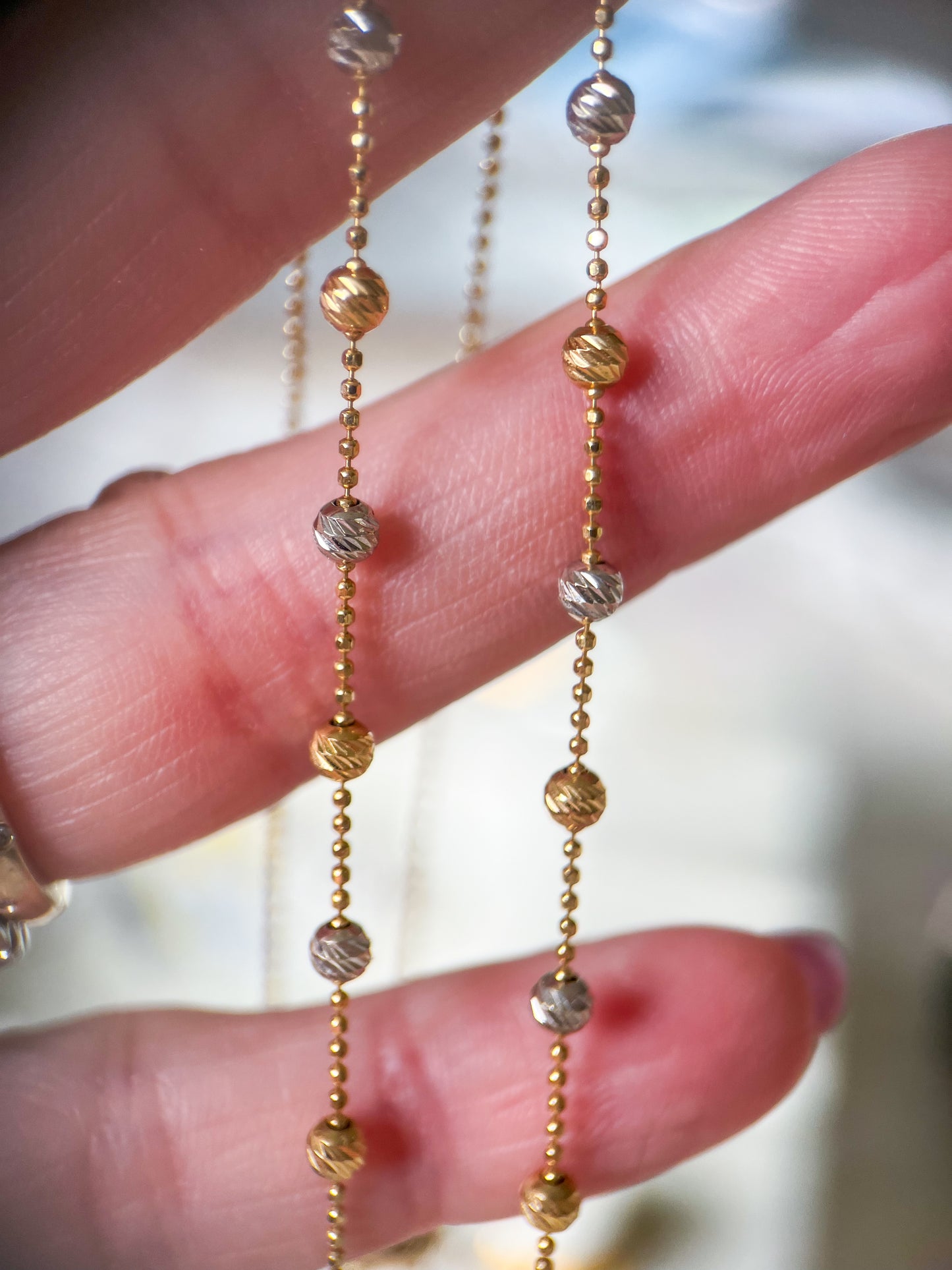 Vintage Two Toned Ball Chain with Two Toned Ball Accents 14k Yellow and White Gold Necklace