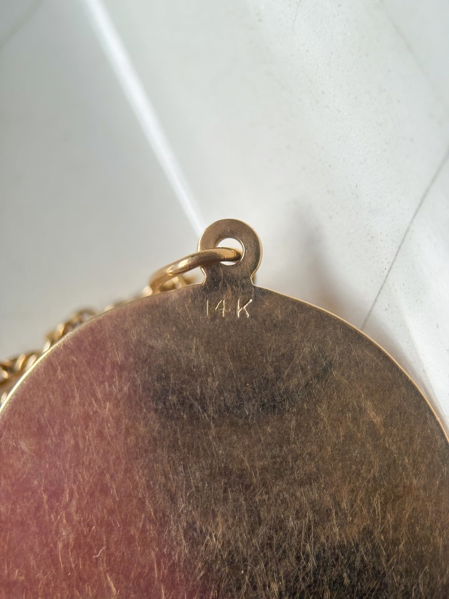 Vintage Engine Turned Disk with Pearl 14k Yellow Gold Charm