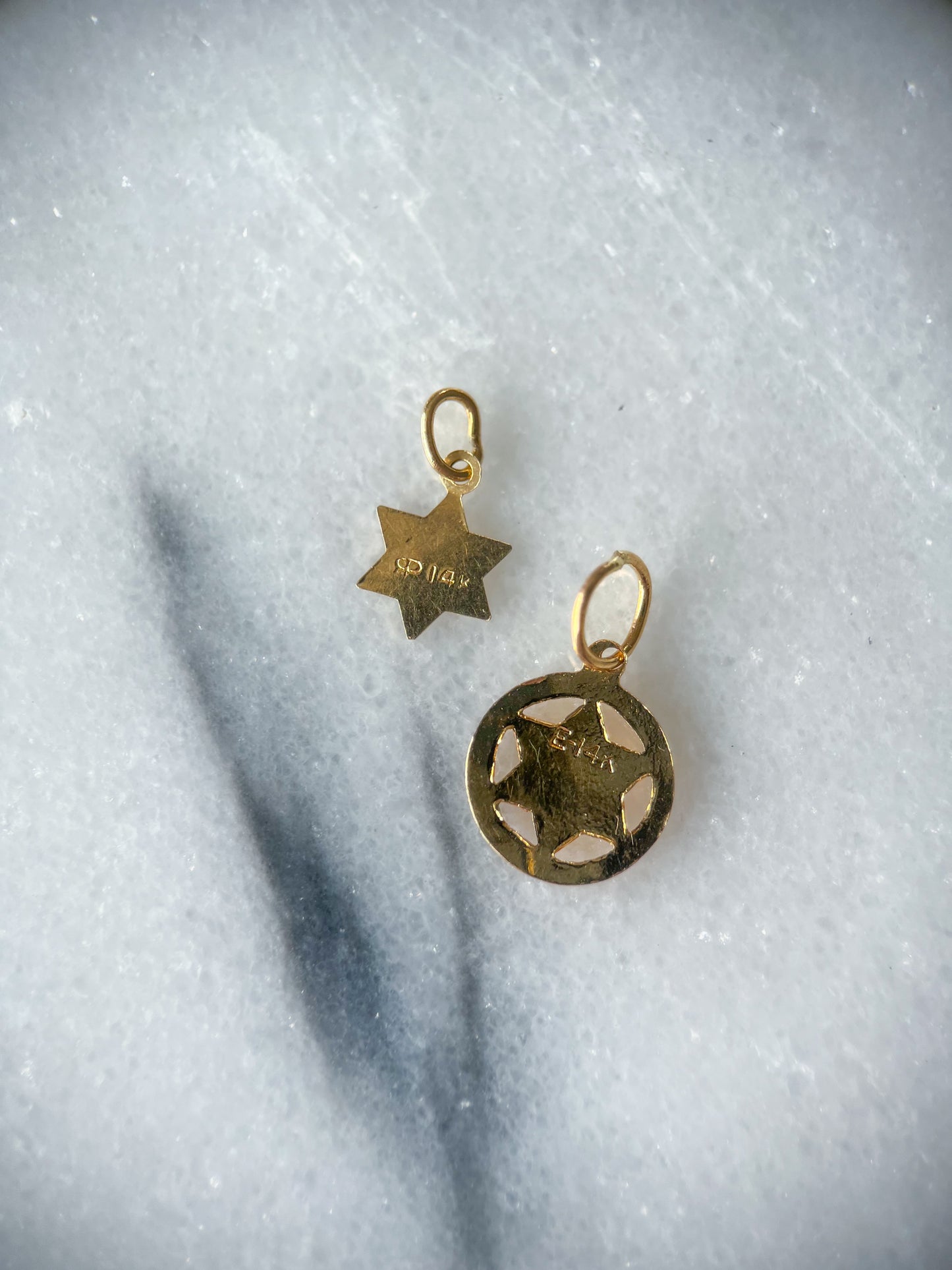 Vintage Mini 14k Yellow Gold Judaica Star of David Charms