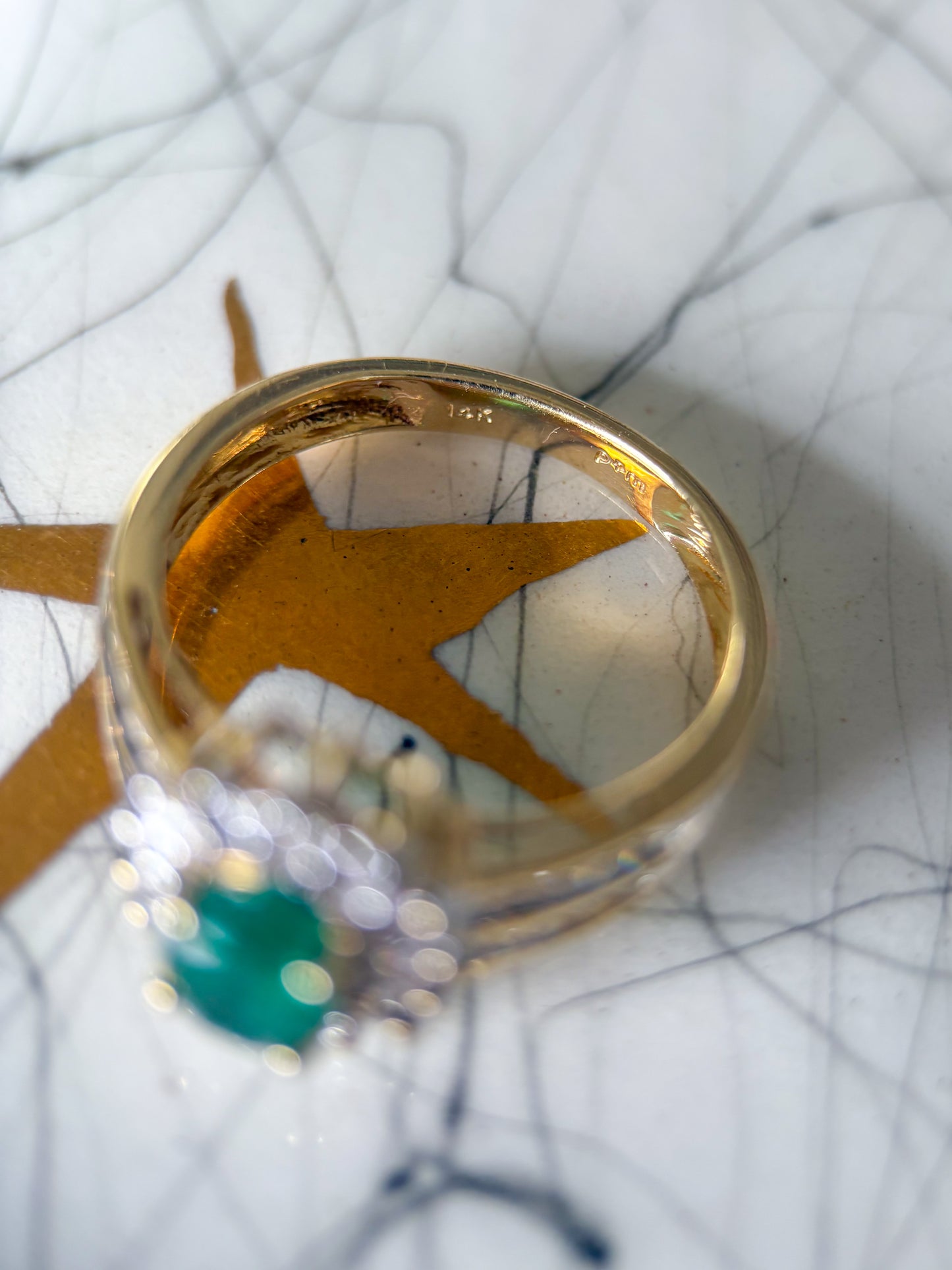 Vintage Natural Emerald and Natural Diamond 14k Yellow Gold Ring