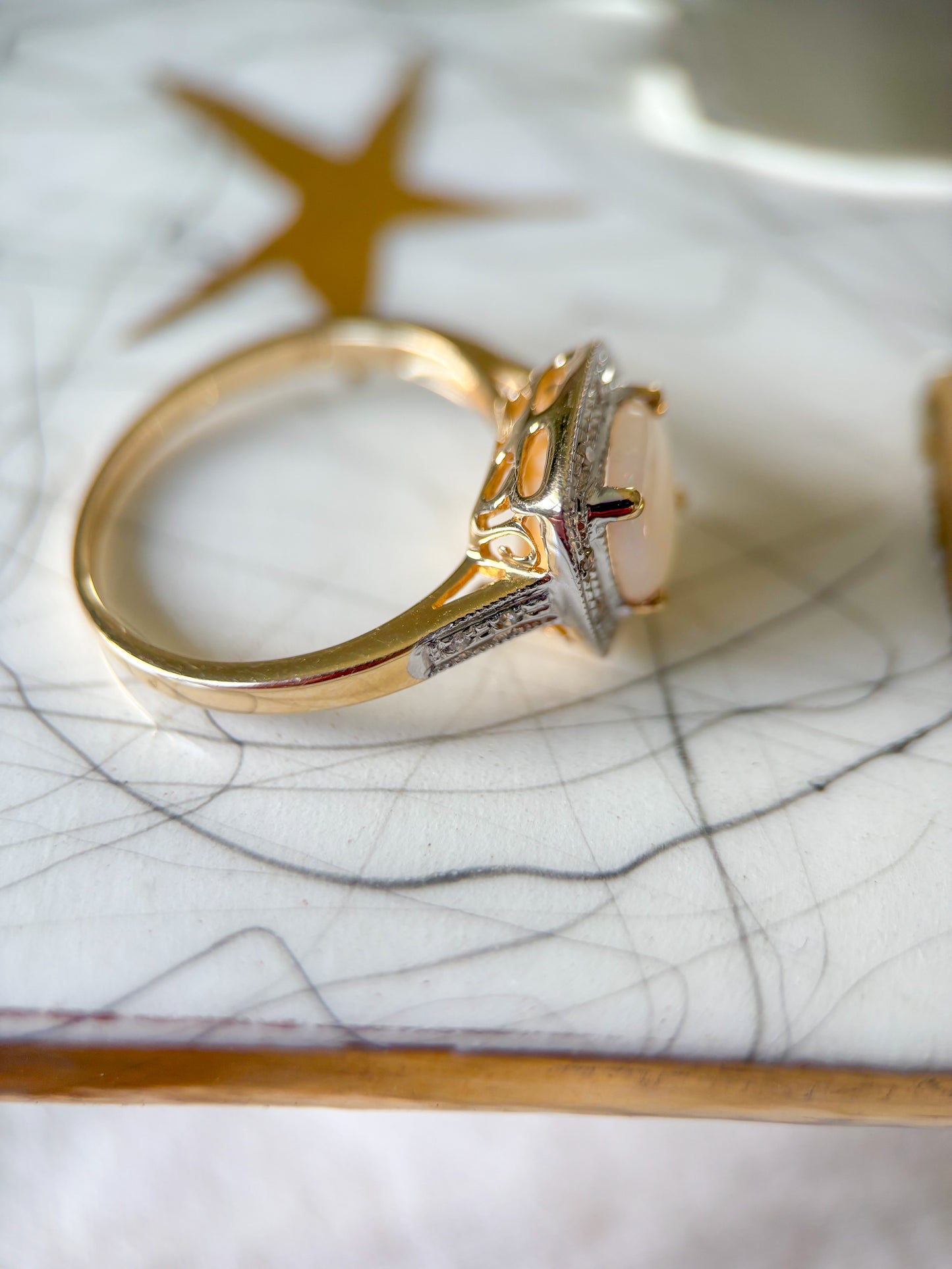 Vintage Opal and Natural Diamonds 14k Yellow Gold Ring