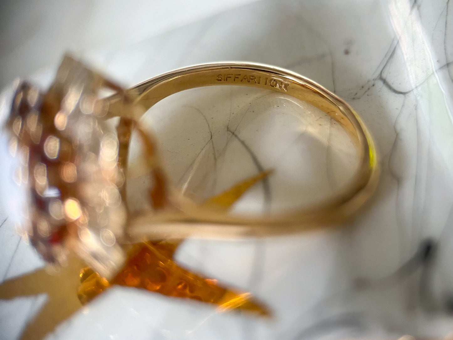Vintage Natural Opal and Garnet 10k Yellow Gold Siffari Ring