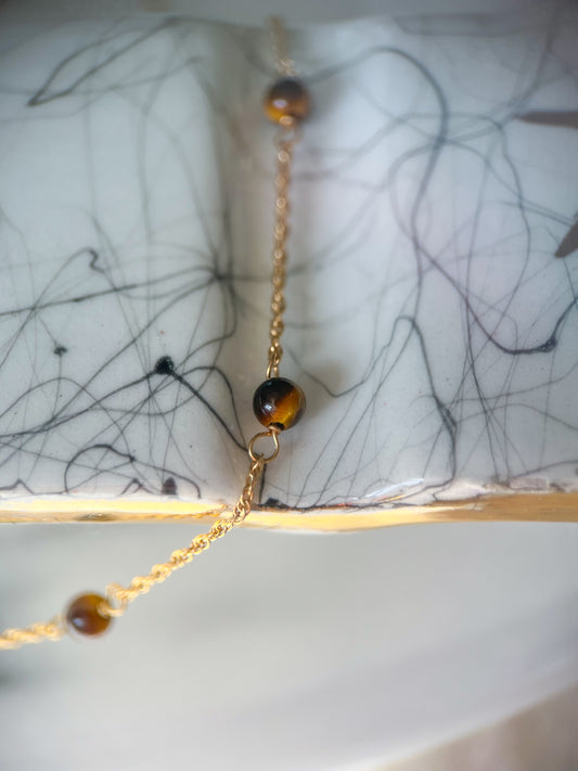 Vintage Tigers Eye Chain 14k Yellow Gold 16 Inch Necklace