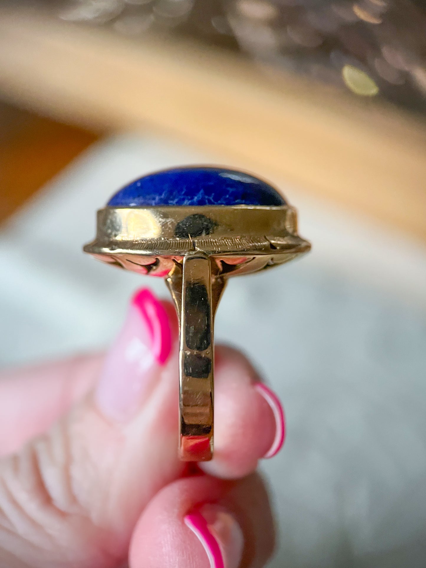 Vintage Lapis Lazuli 14k Yellow Gold Statement Ring