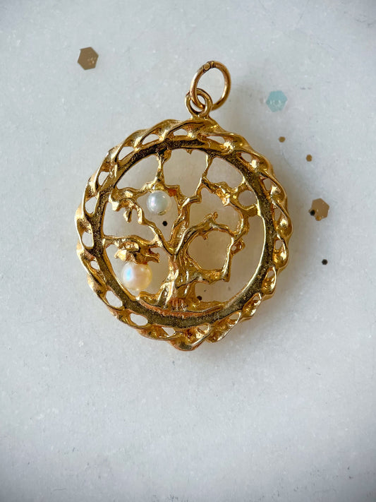 Vintage Tree of Life with Pearls 14k Yellow Gold Charm