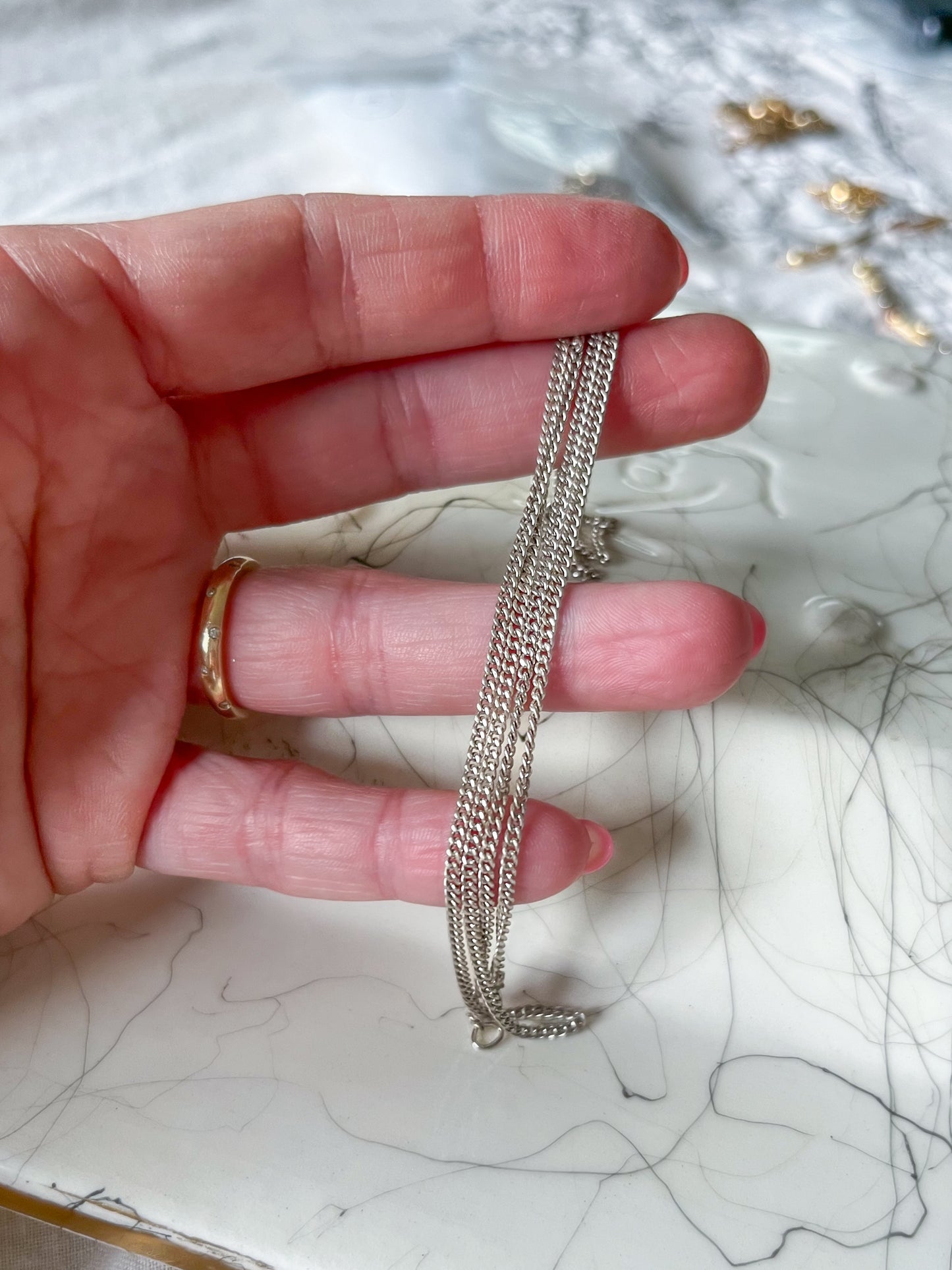 Vintage Curb Chain Sterling Silver 24 Inch Chain Necklace