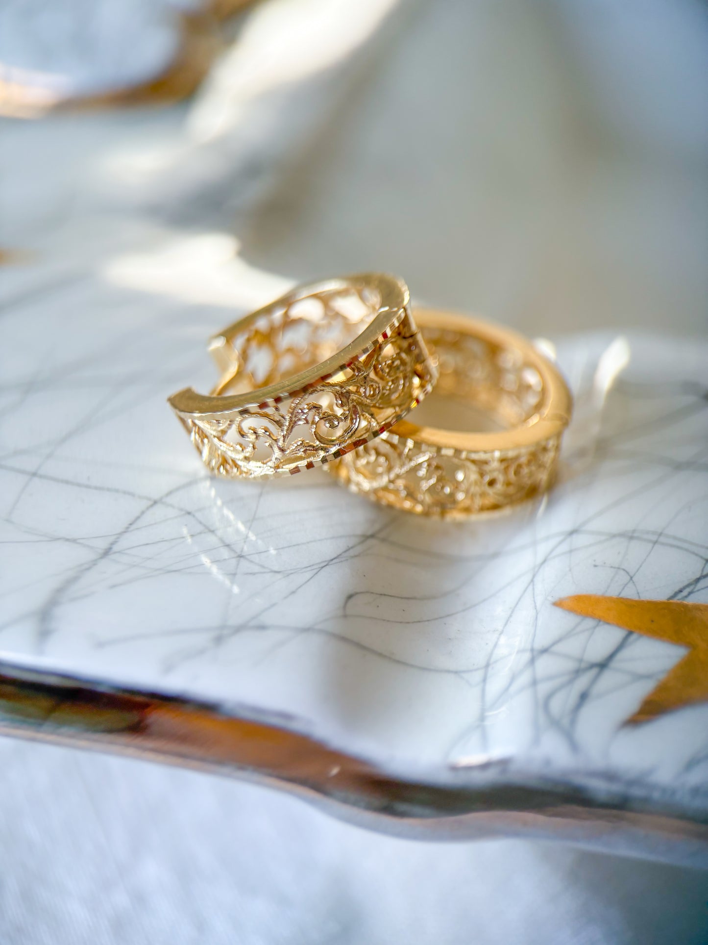 Vintage Filigree Huggies 14k Yellow Gold Earrings