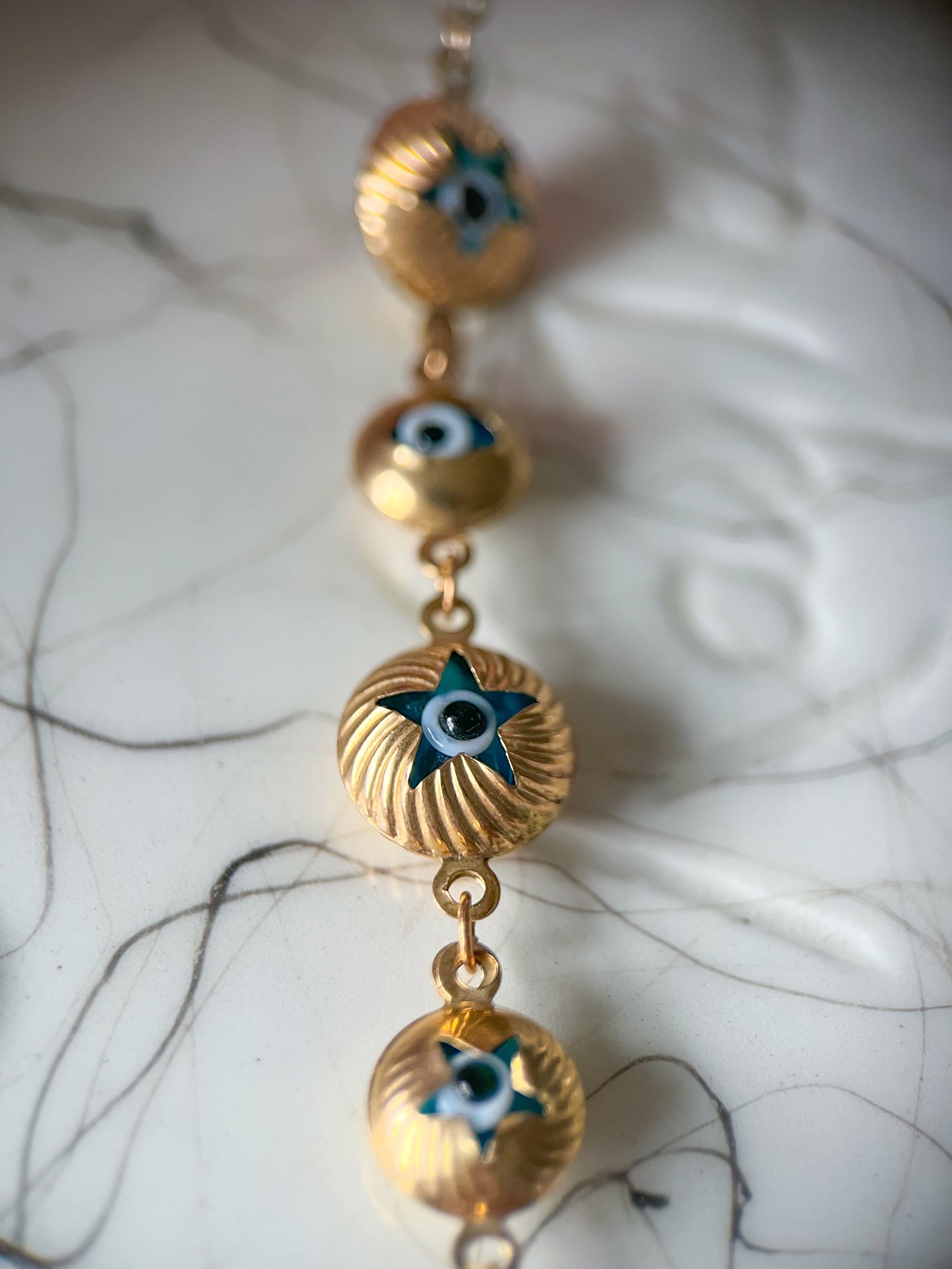 Evil Eye Charms 10k Yellow Gold 8 Inch Bracelet