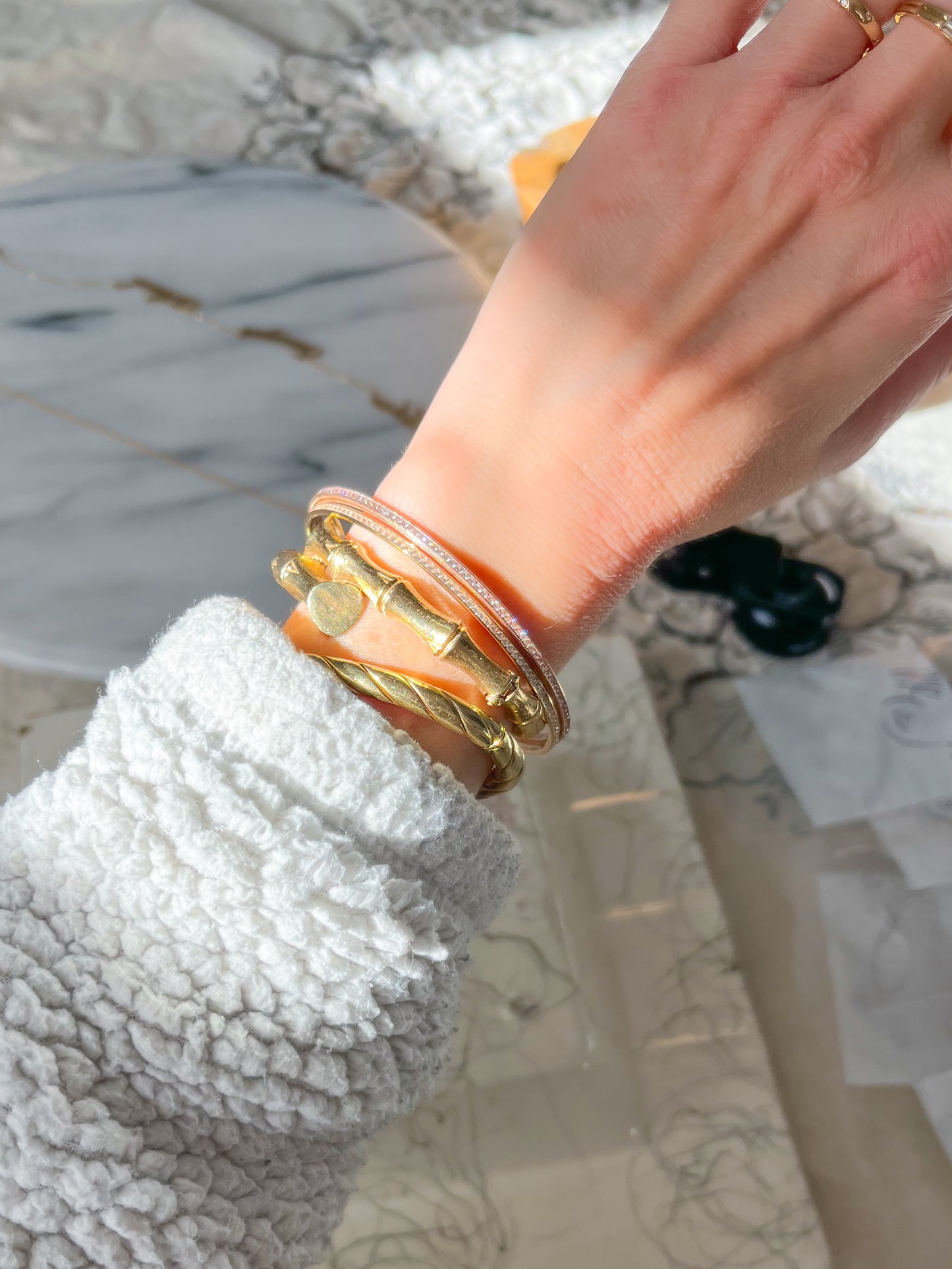 14k Yellow and Rose Gold Bangles with CZs in Channel Settings