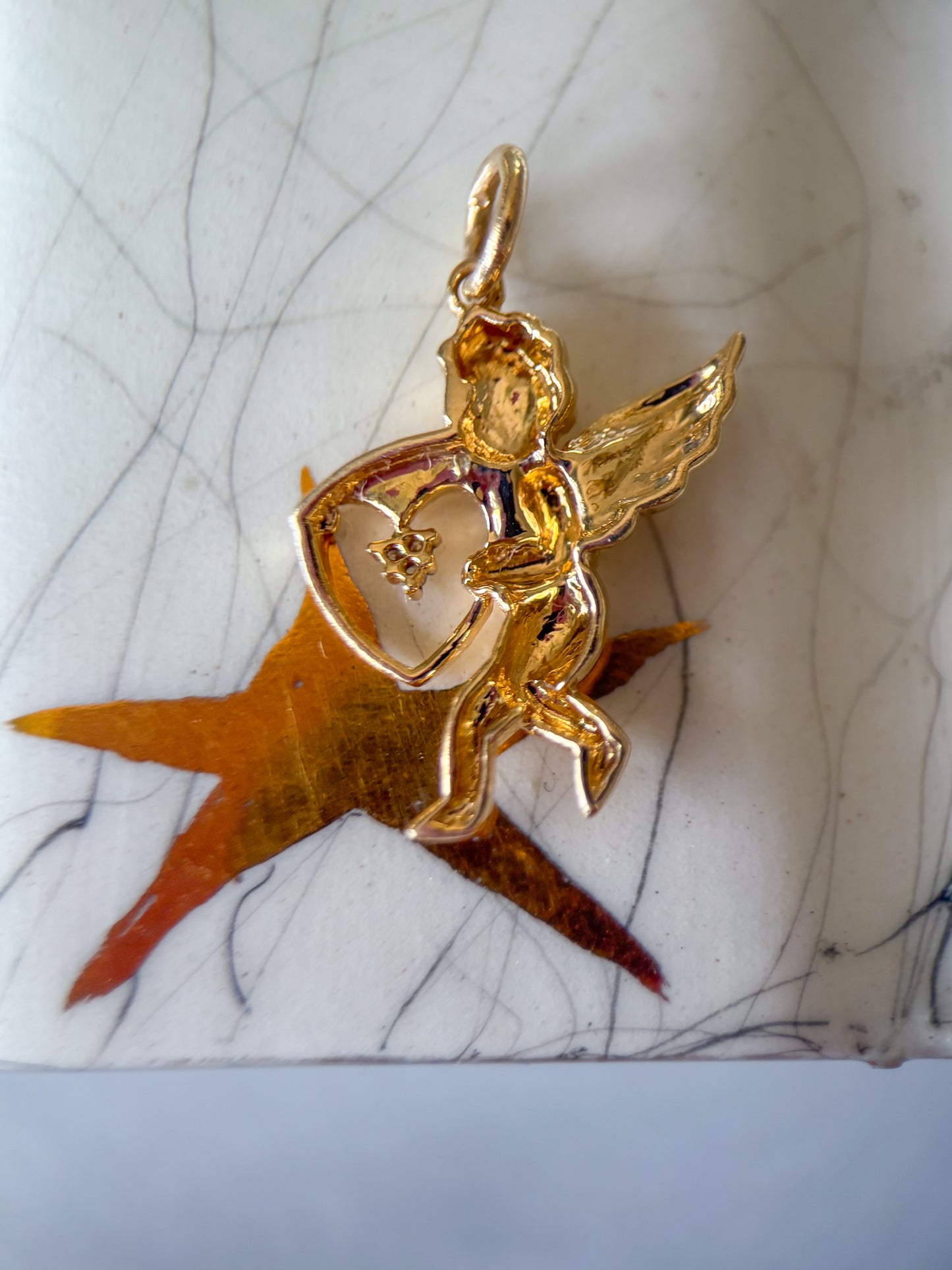 Vintage Cupid Natural Diamonds 14k Yellow Gold Charm