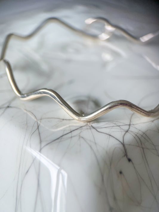 Vintage Wavy Bangle Sterling Silver Bracelet, circa 1990s