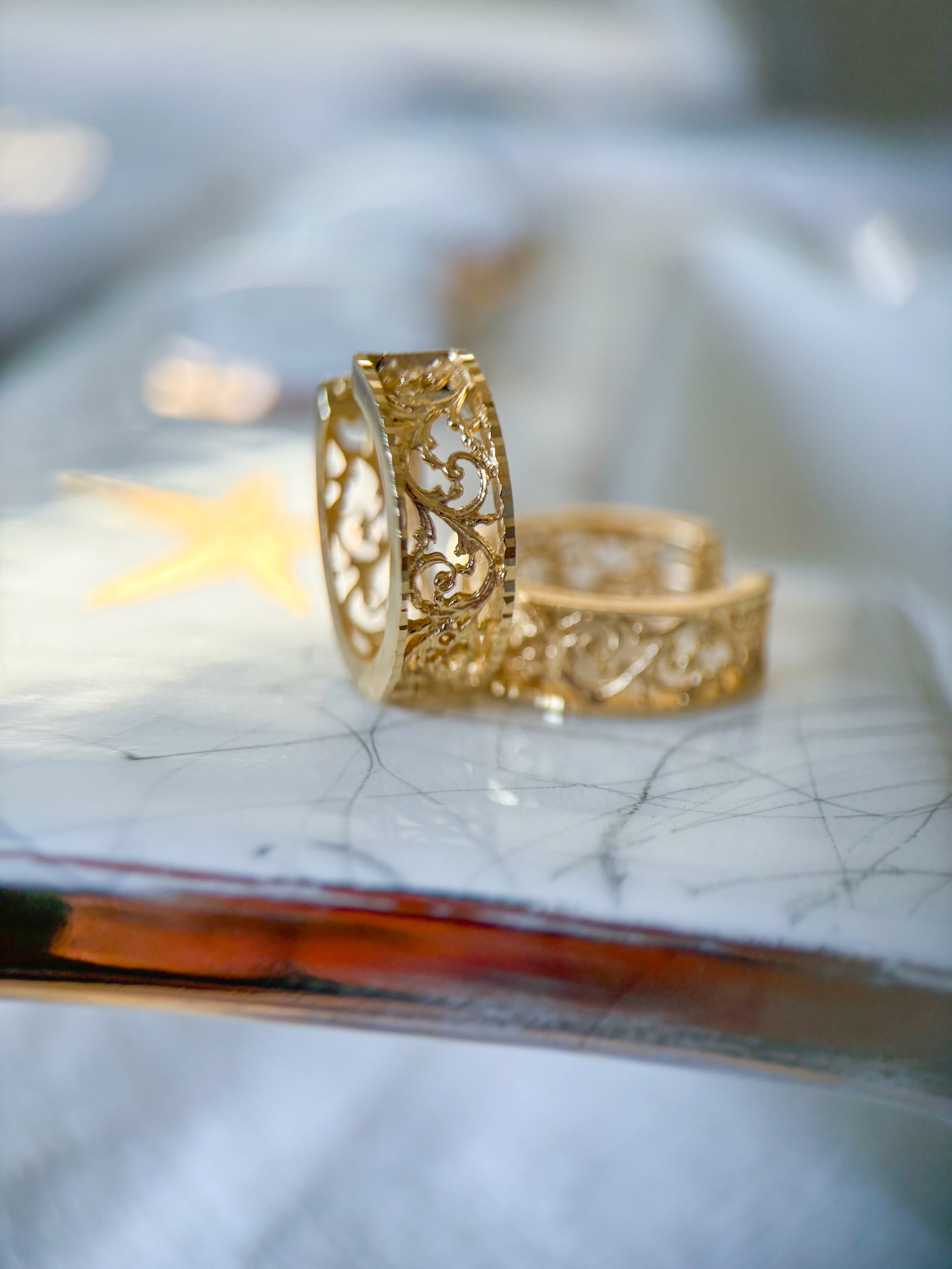 Vintage Filigree Huggies 14k Yellow Gold Earrings