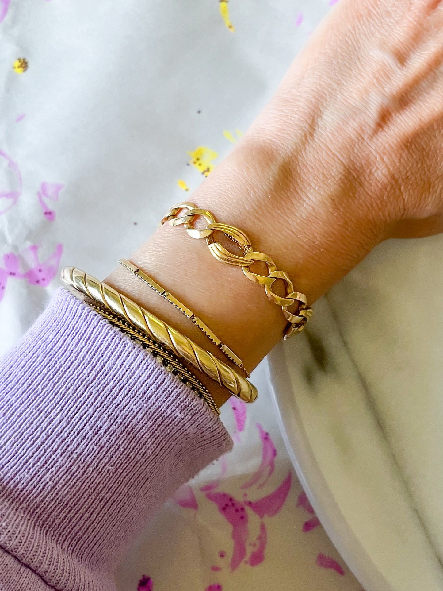 Vintage 14k Yellow Gold Curb Chain Open Link 8 Inch Bracelet