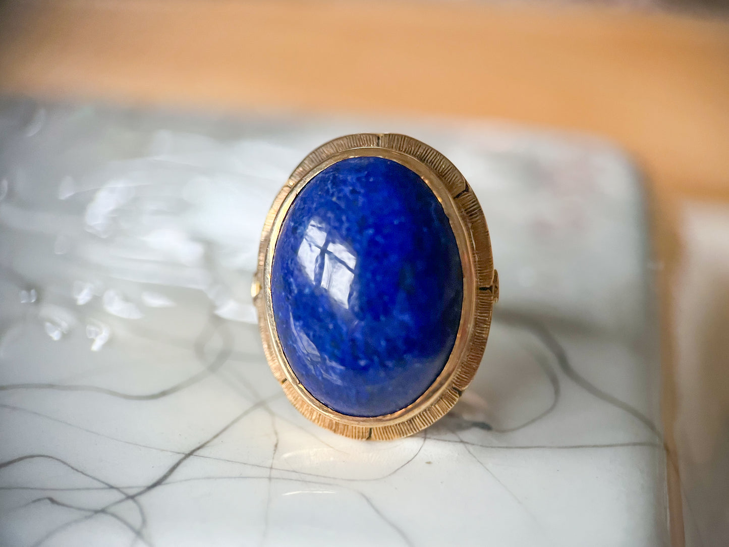 Vintage Lapis Lazuli 14k Yellow Gold Statement Ring