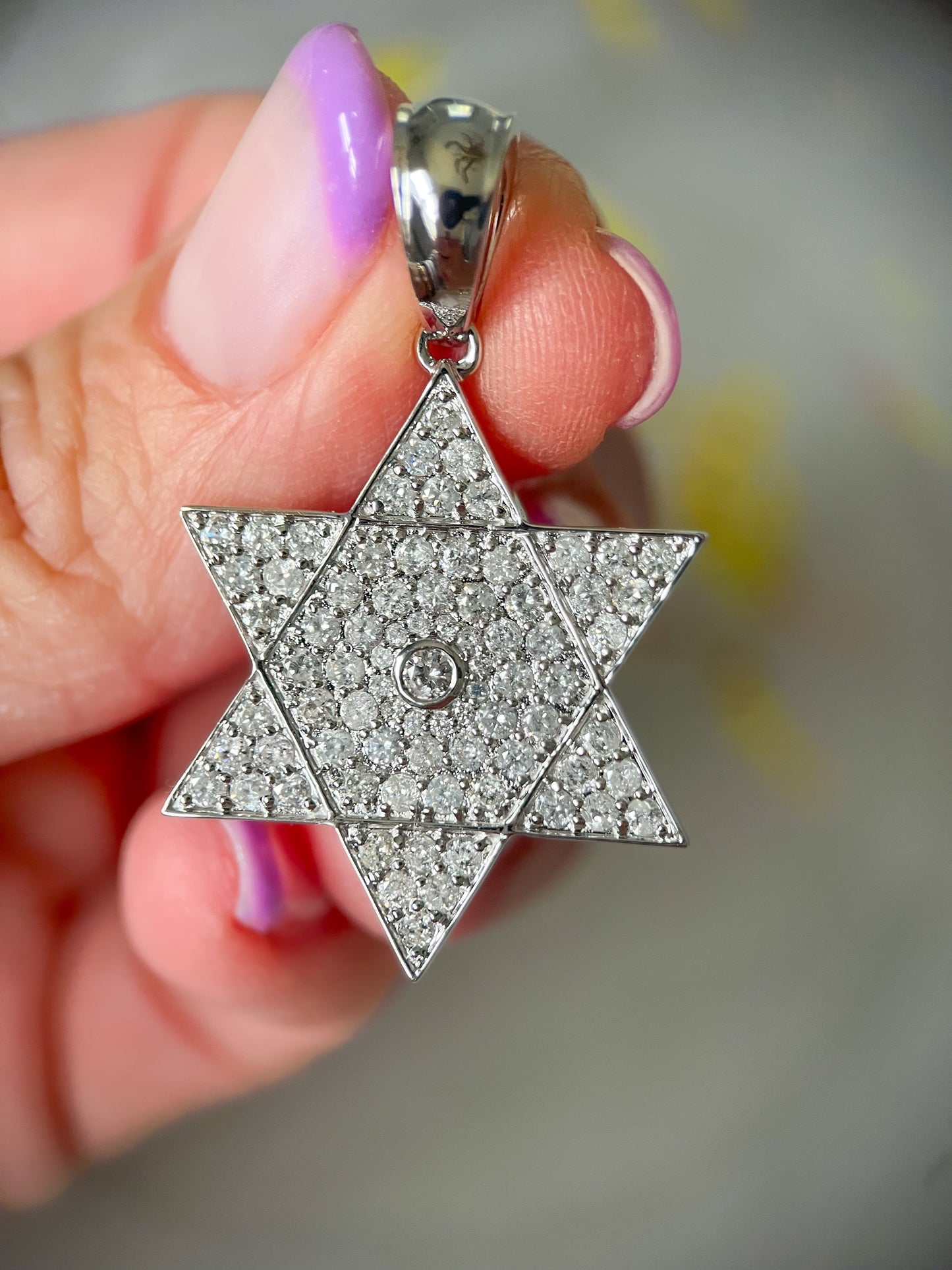 Natural Diamond Large Star of David 14k White Gold Charm