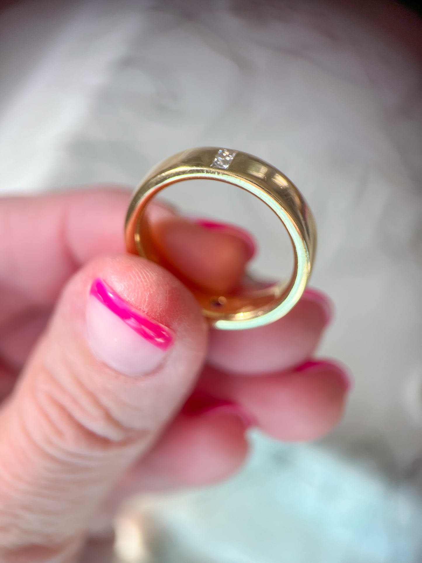 Vintage Natural Diamond and Hidden Natural Ruby 18k Yellow Gold Band Ring