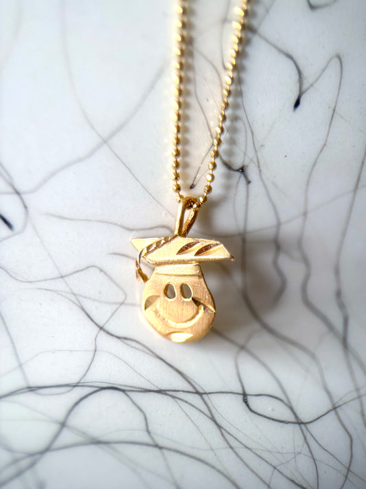 Vintage Graduate Smiley Face 14k Yellow Gold Charm