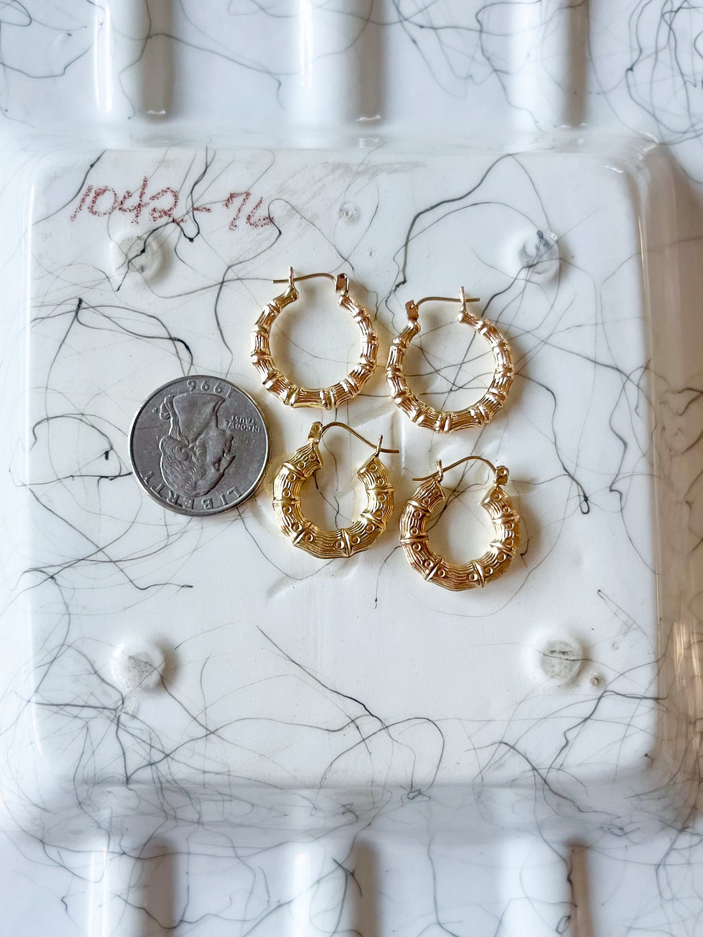 Bamboo 10k Yellow Gold Hoop Earrings