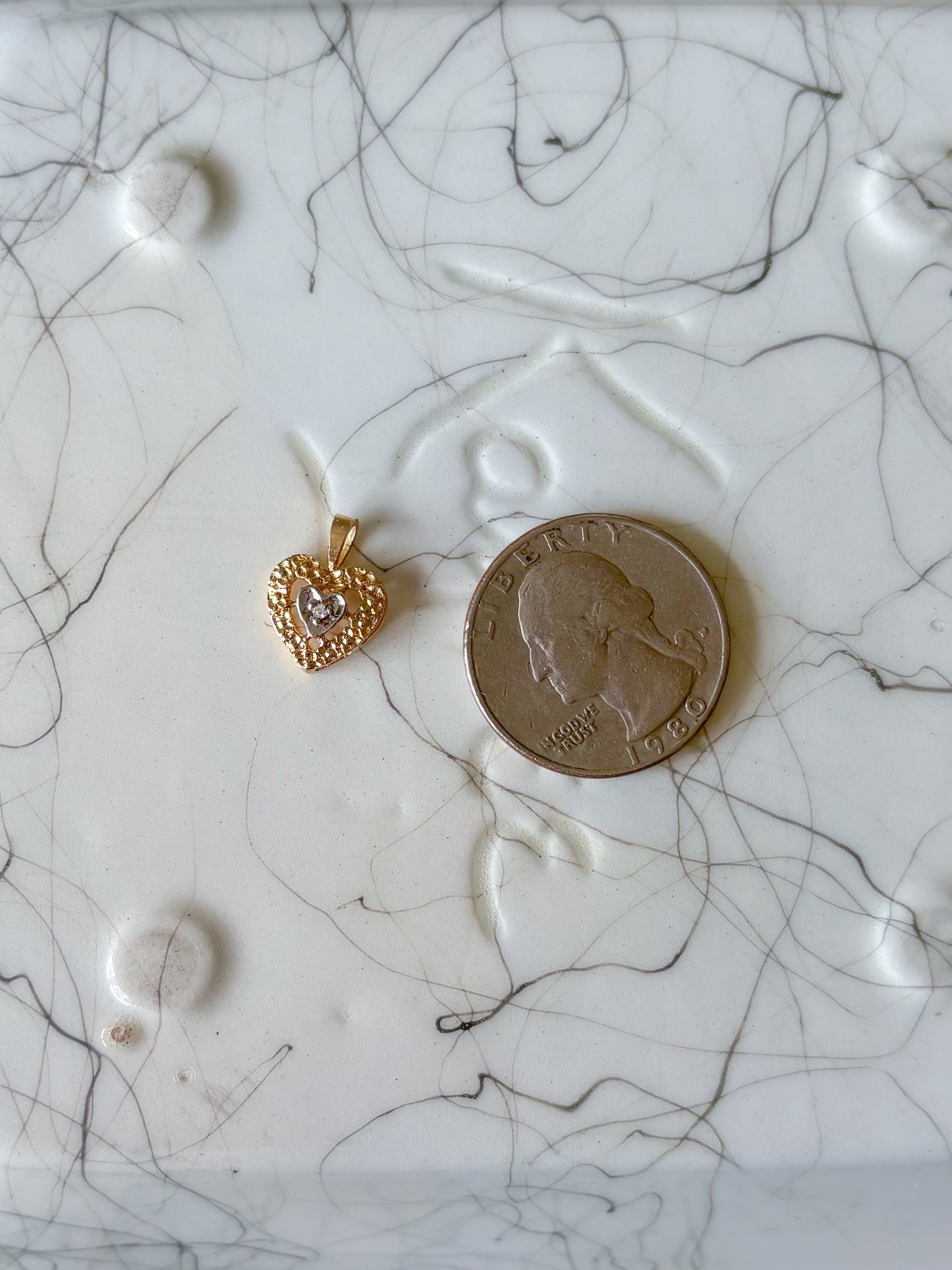 Vintage Nugget Heart with Natural Diamond 14k Yellow Gold Charm