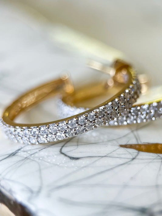 Natural Diamond 14k Yellow Gold Hoop Earrings