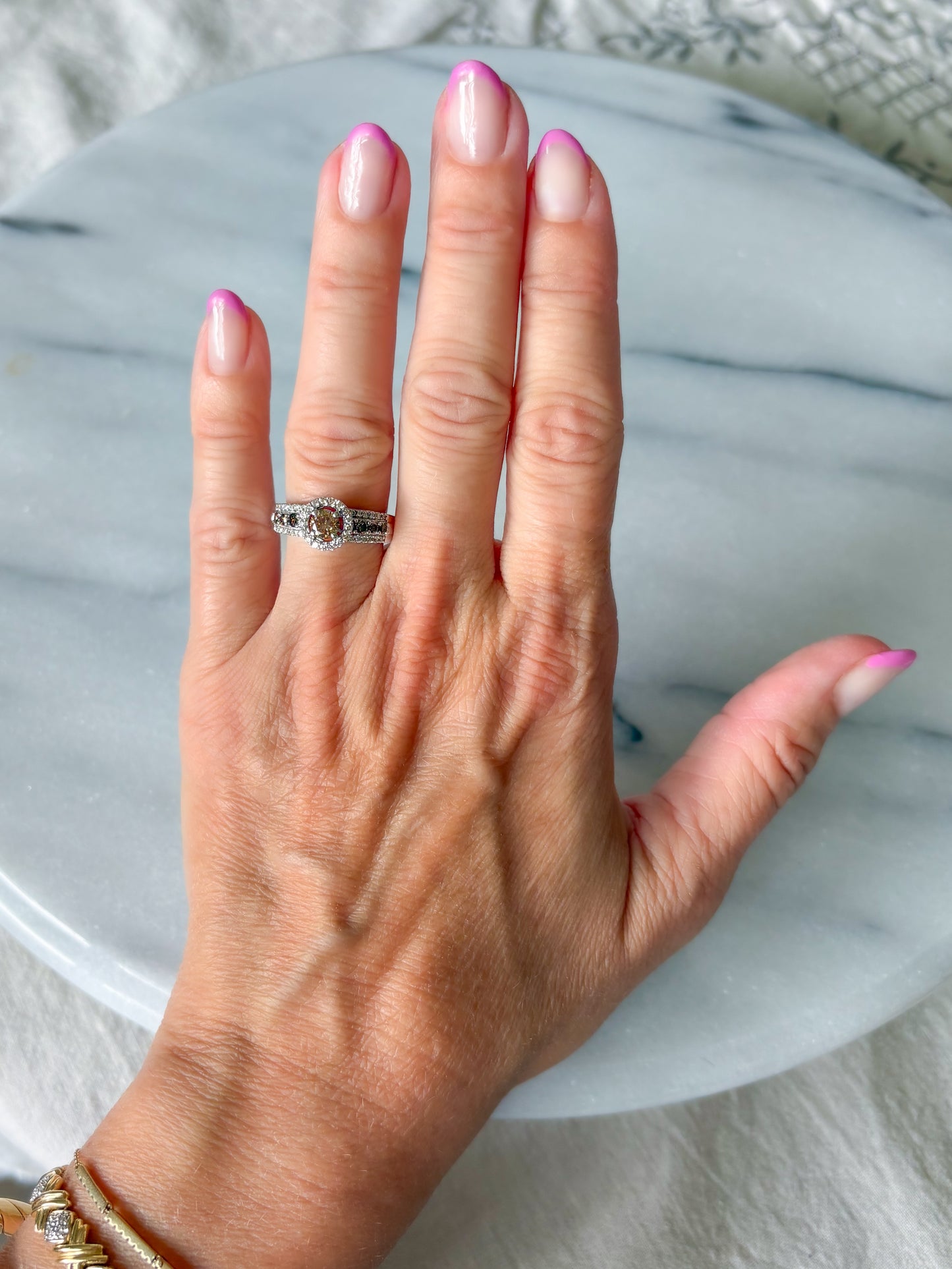 Vintage Natural White and Chocolate Diamonds 14k White Gold Ring