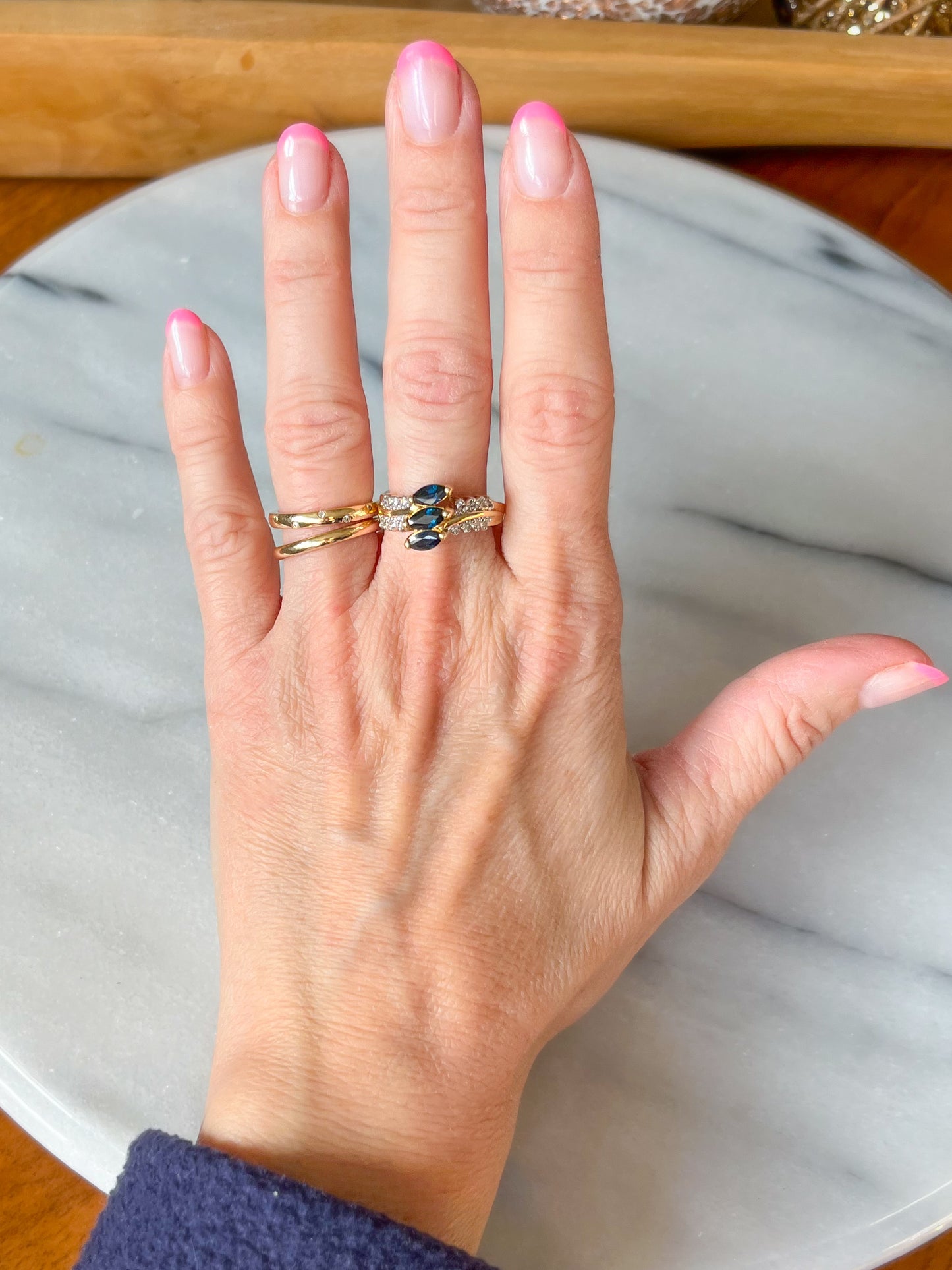 Vintage Natural Sapphire and Natural Diamond 14k Yellow Gold Rings