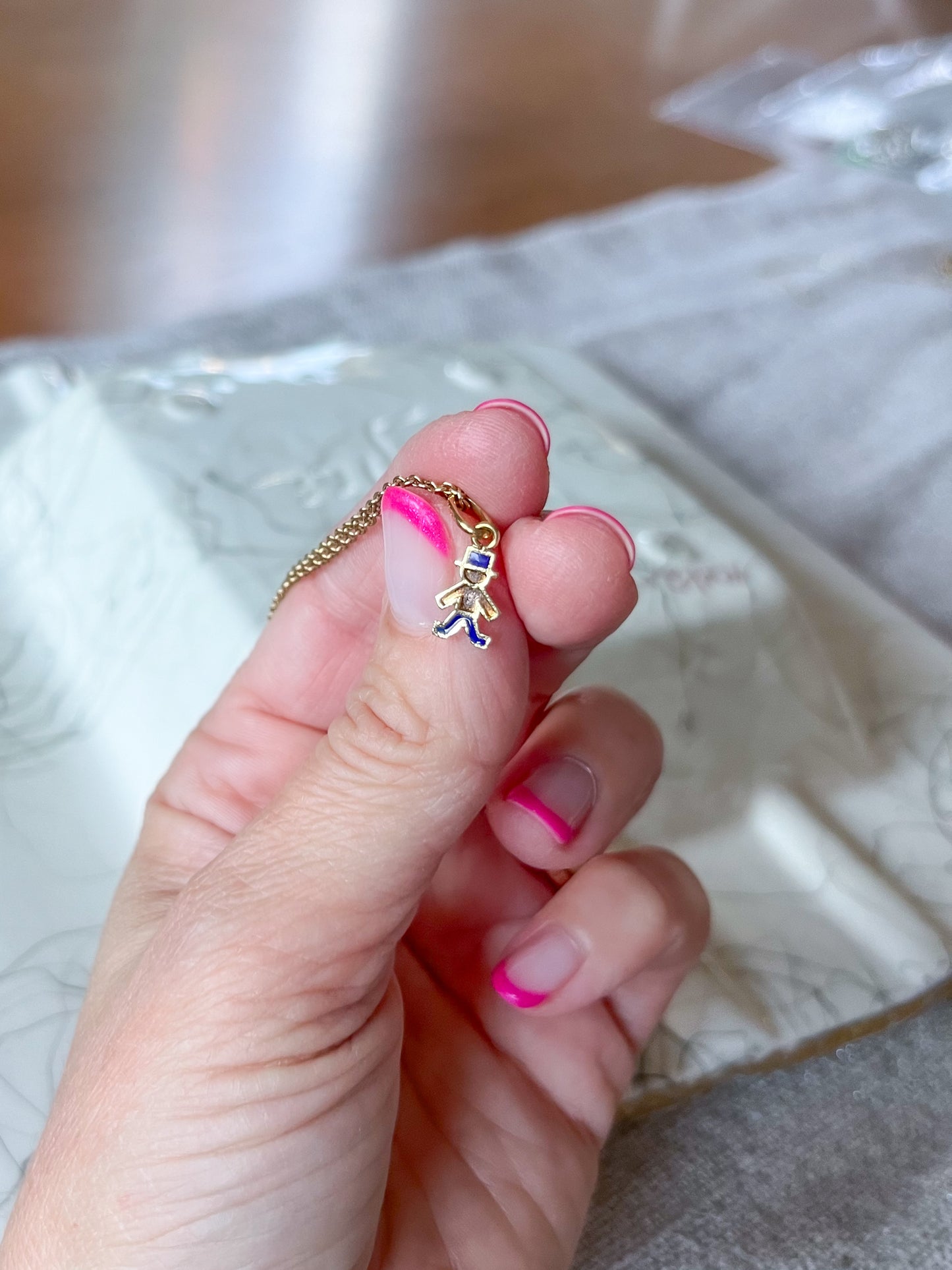 Vintage Mini Little Boy with Hat Enamel and 14k Yellow Gold Charm