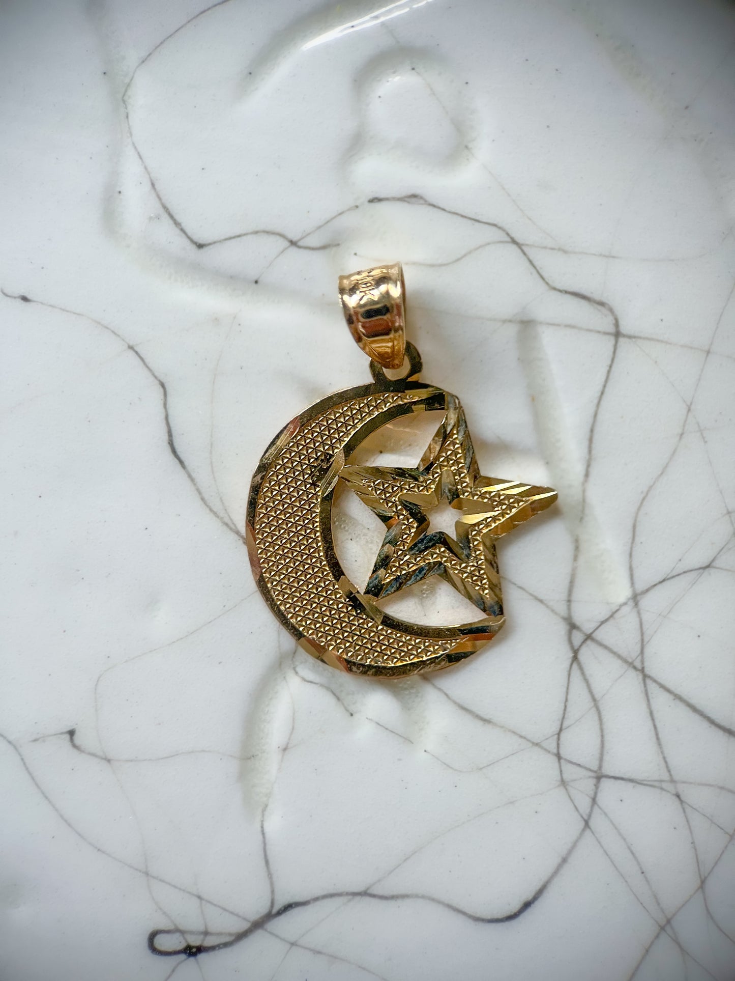 Small Moon and Star 10k Yellow Gold Charm