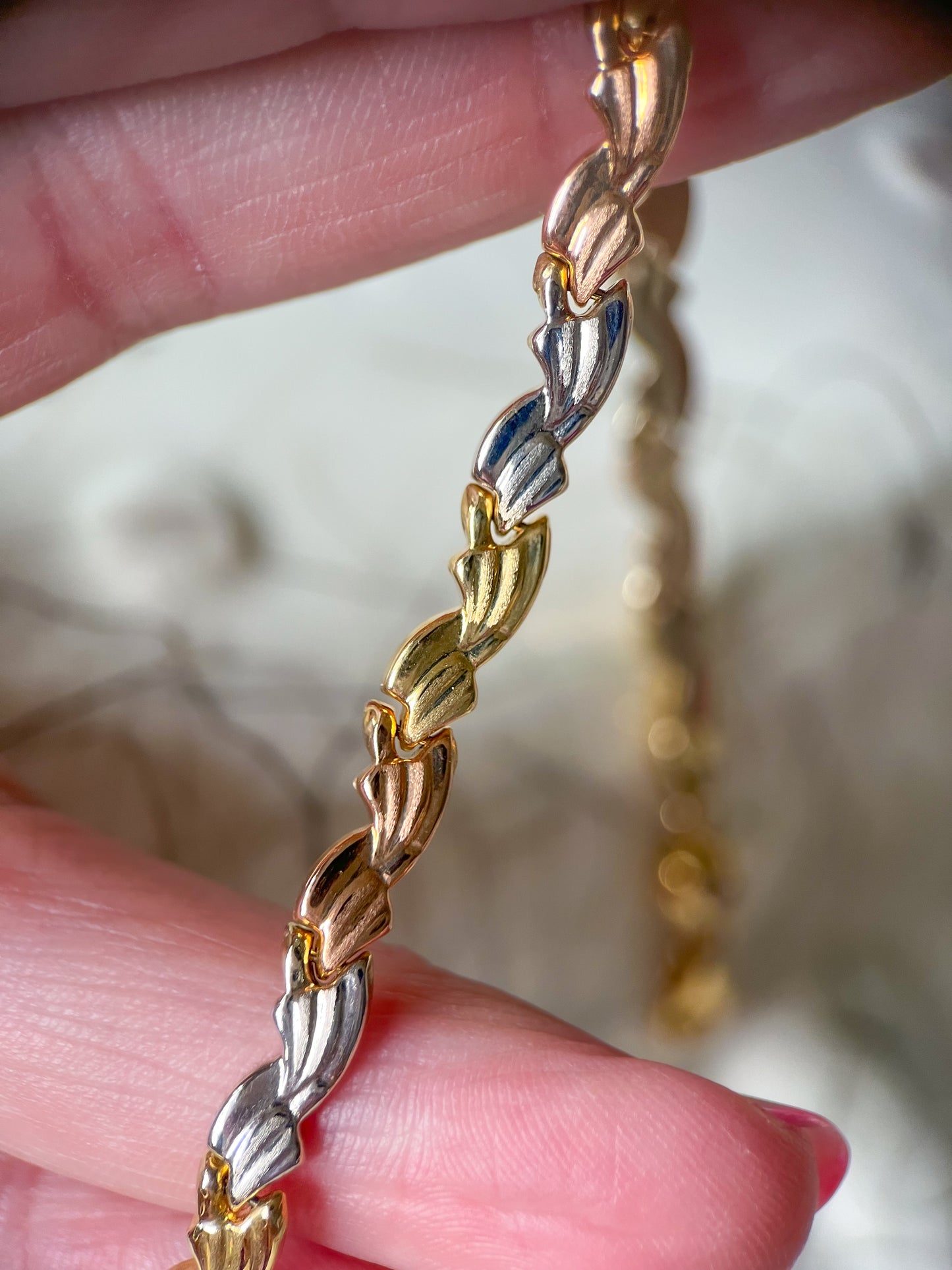 14k Tri Colored White, Rose, Yellow Gold 7 Inch Bracelet