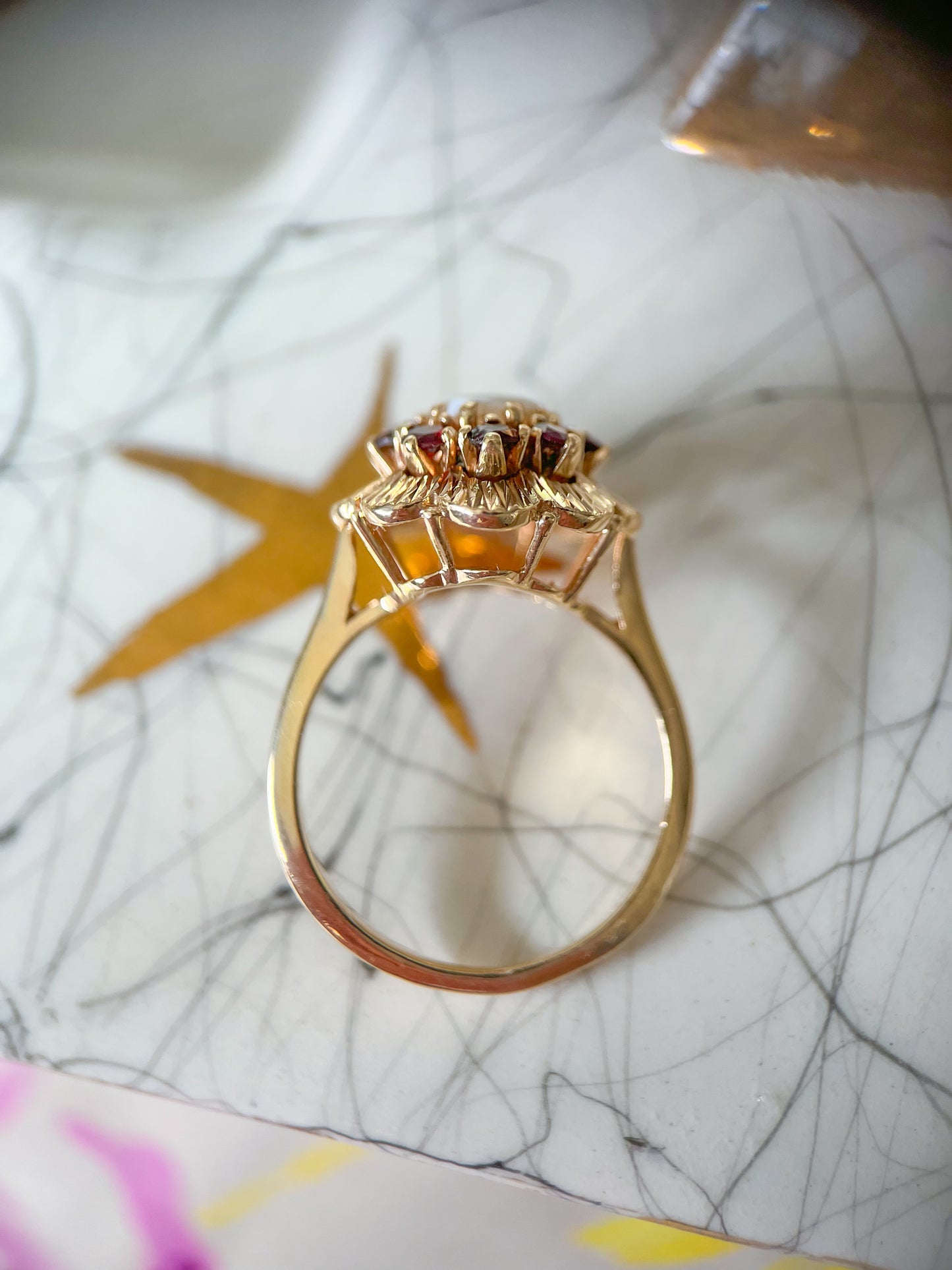 Vintage Natural Opal and Garnet 10k Yellow Gold Siffari Ring