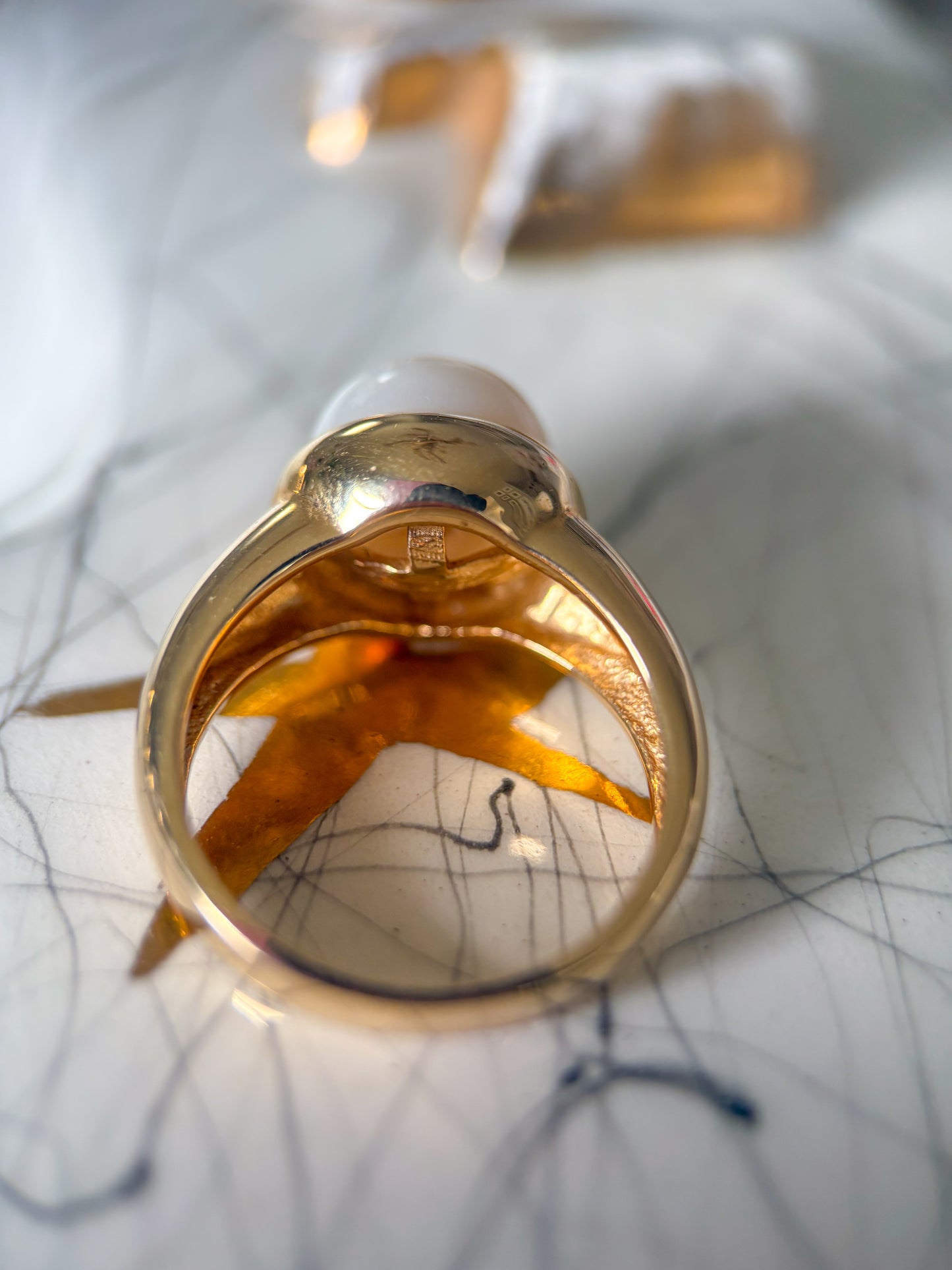 Vintage Large Natural Pearl 14k Yellow Gold Ring