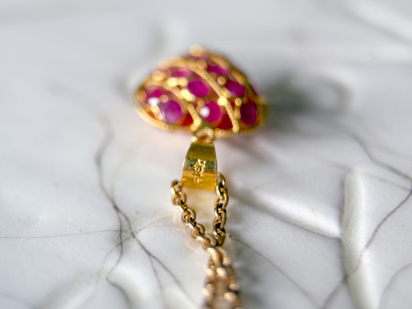 Vintage Natural Ruby Puffy Heart 18k Yellow Gold Charm, Circa 1990's
