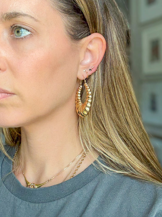 Vintage Large Scalloped 14k Yellow Gold Hoop Earrings