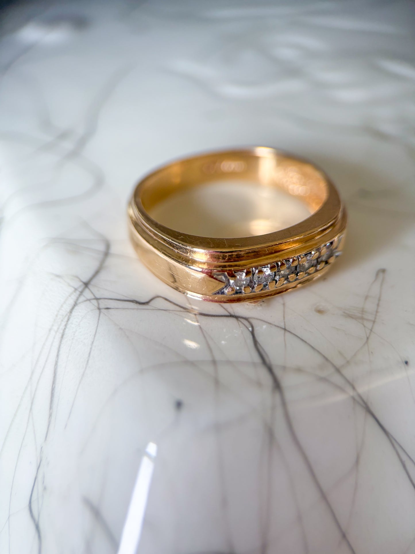 Vintage Natural Diamond 14k Yellow Gold Mens Ring