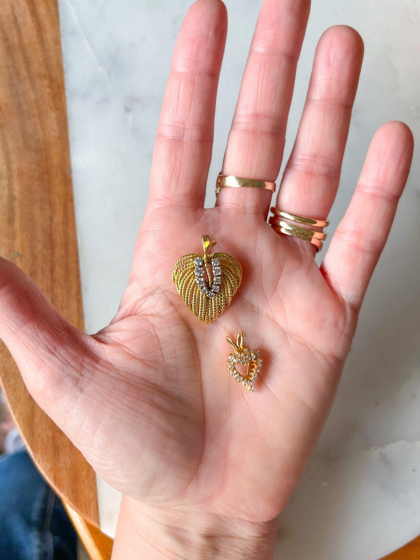 Vintage Natural Diamond Heart 14k Yellow Gold Charm