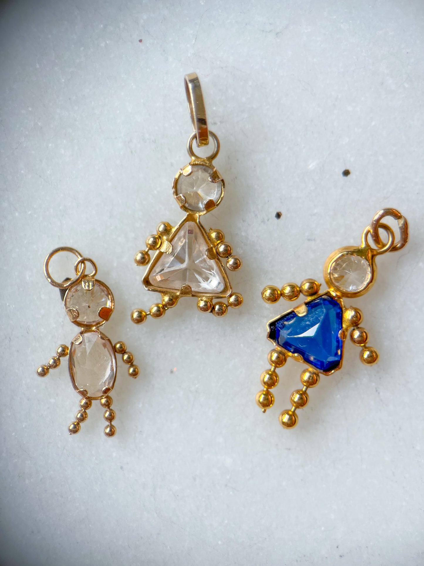 Vintage Blue Girl Birthstone 14k Yellow Gold Charm