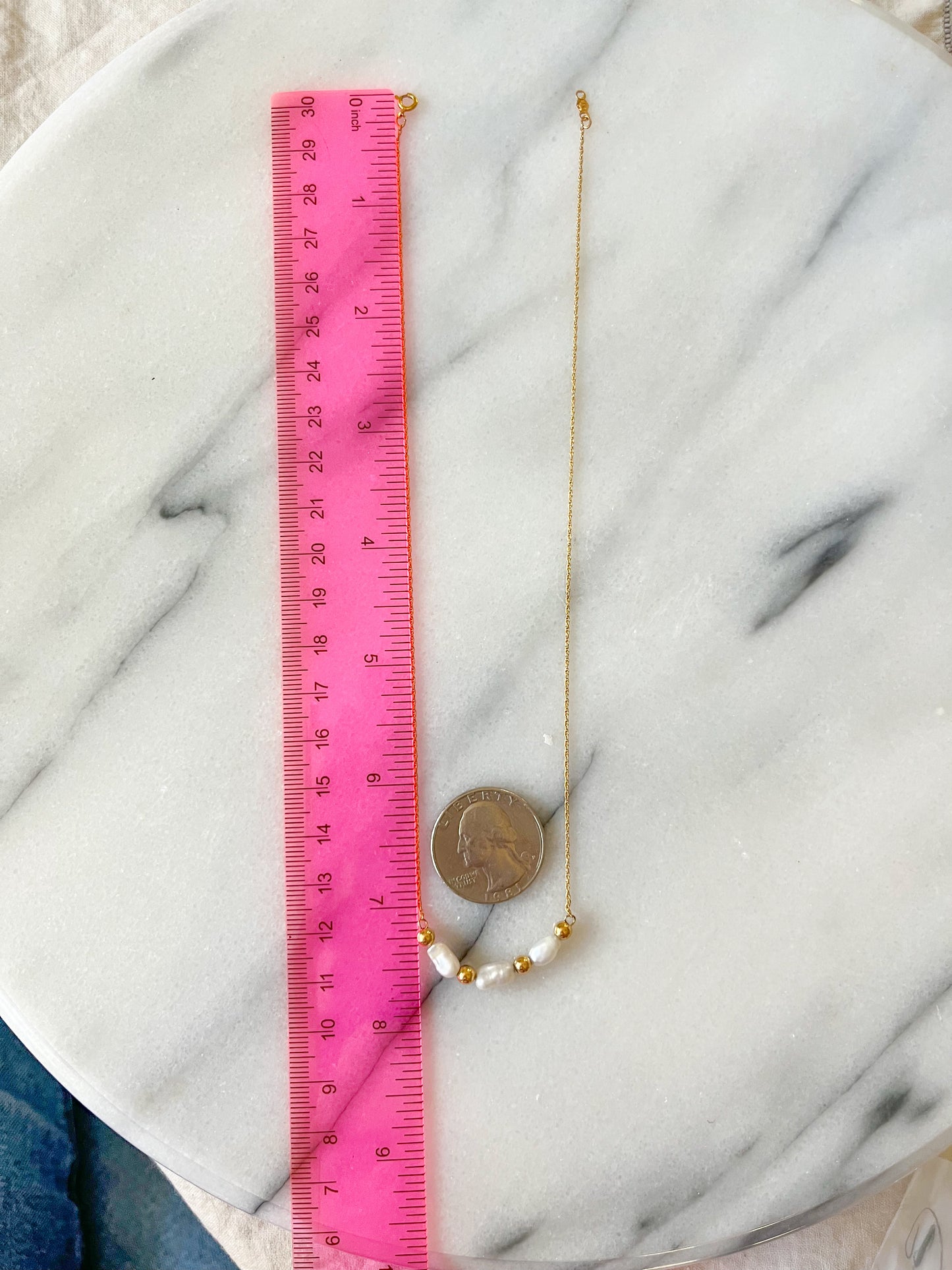 Vintage Chain with Pearl Accent 14k Yellow Gold 16 Inch Necklace