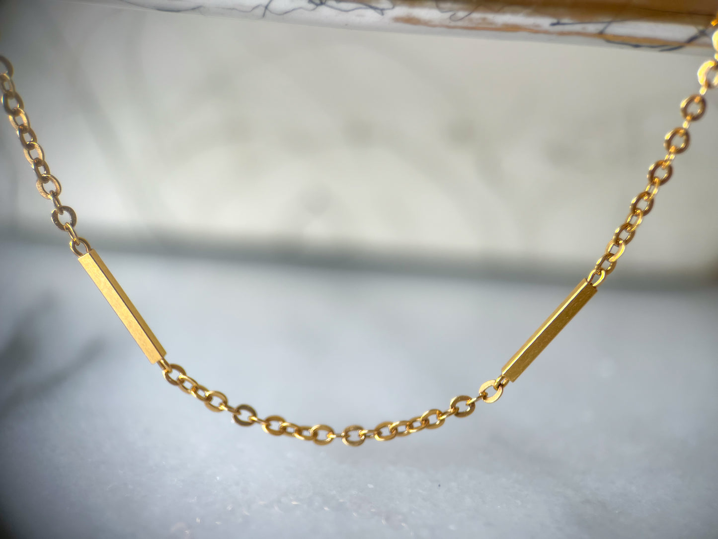 Vintage 18k Yellow Gold Bar Chain 16 Inch Necklace