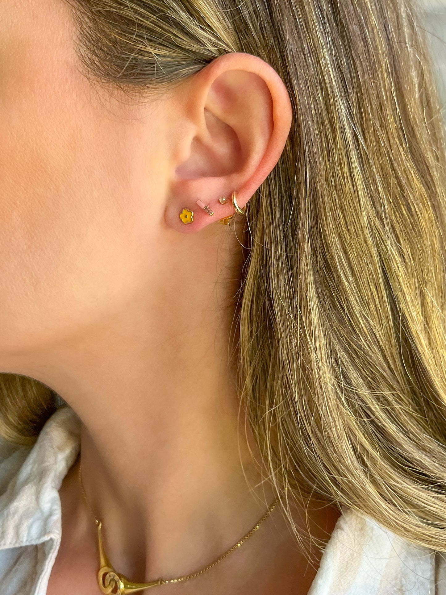 Various Mini 14k Yellow Gold Flower Studs - White, Pink, Yellow