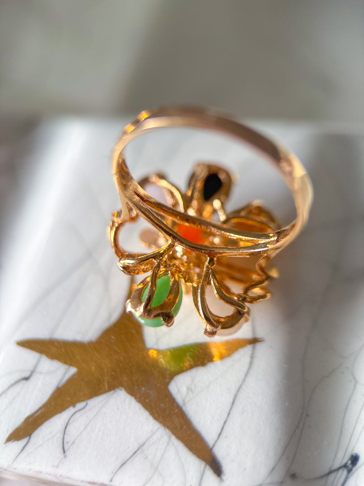 Vintage Jade 14k Yellow Gold Statement Ring
