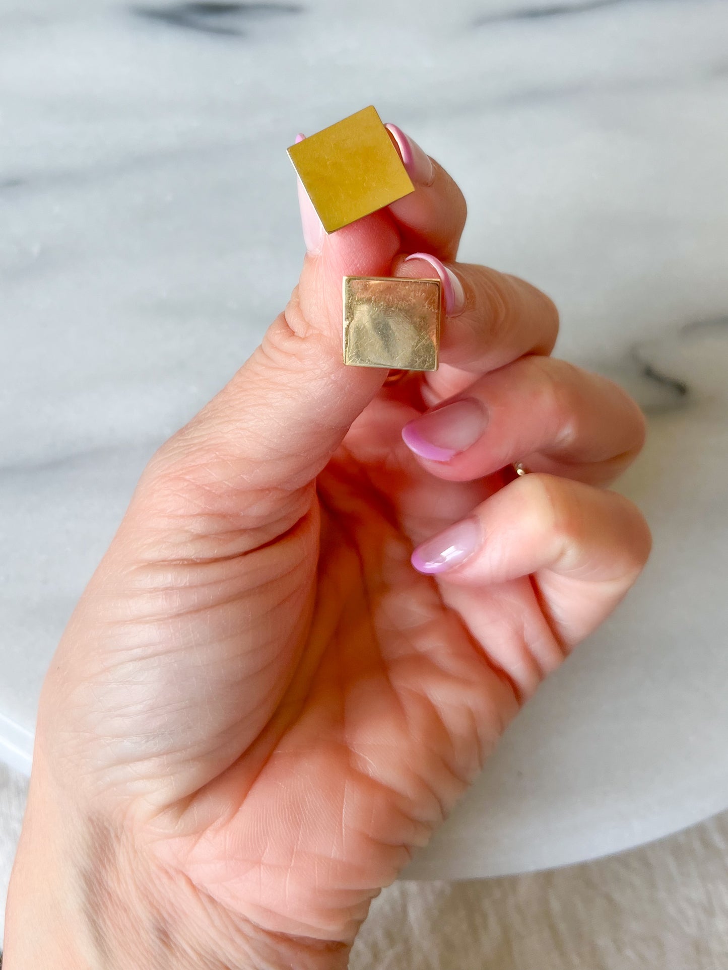 Vintage Flat Square 14k Yellow Gold Stud Earrings