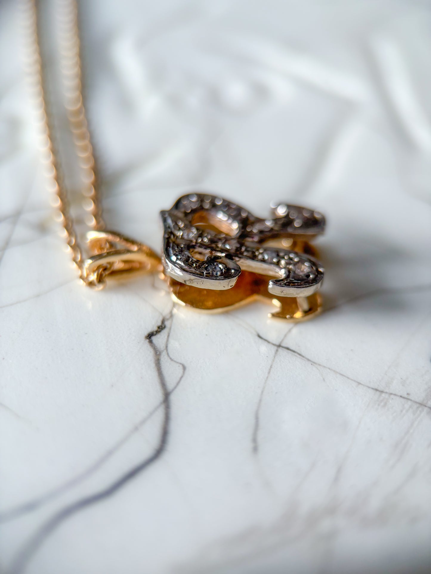 Vintage Natural Diamond Letter "R" 14k Yellow Gold Charm