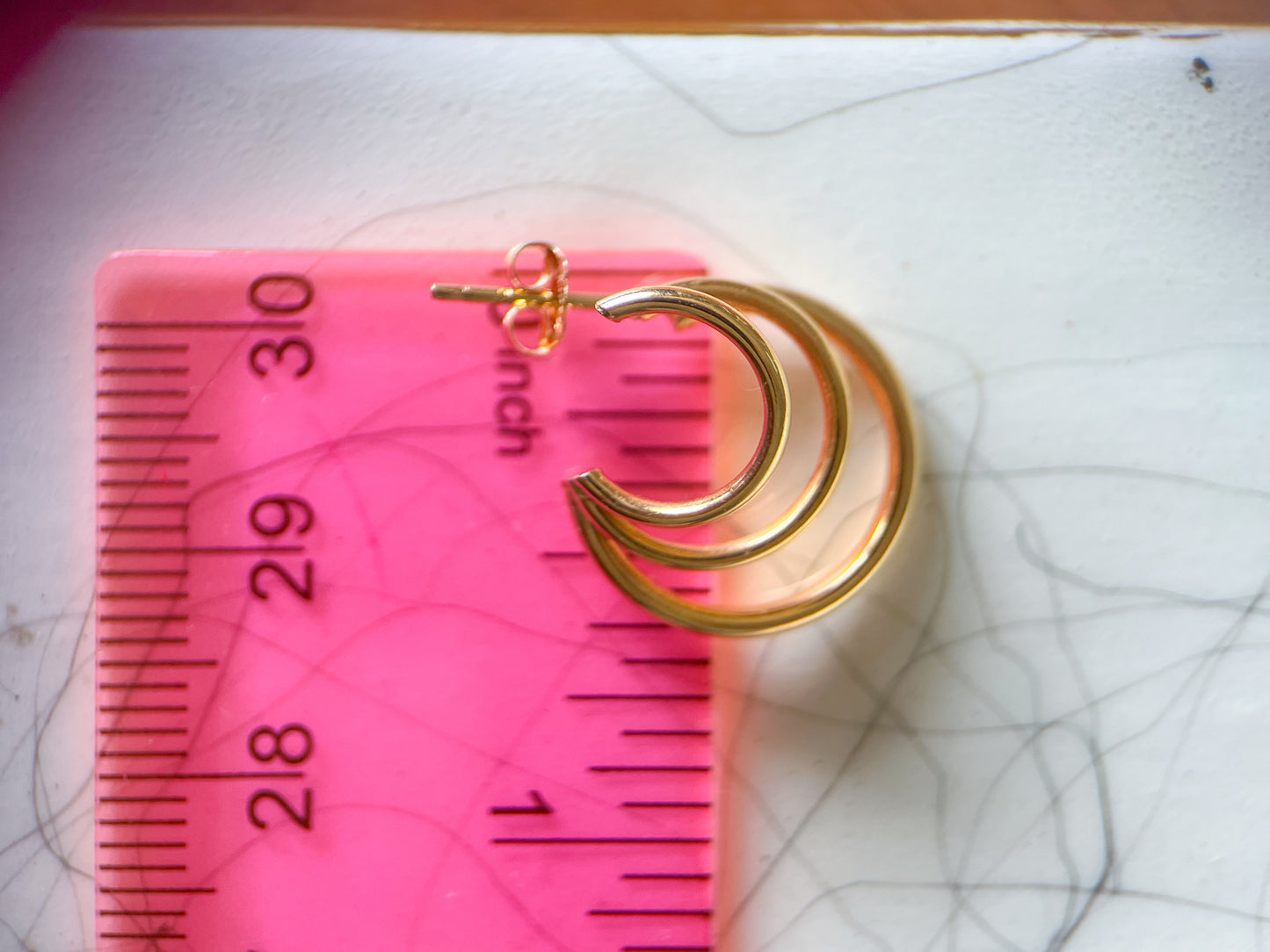 Vintage Triple Hoop 14k Yellow Gold Stud Earrings