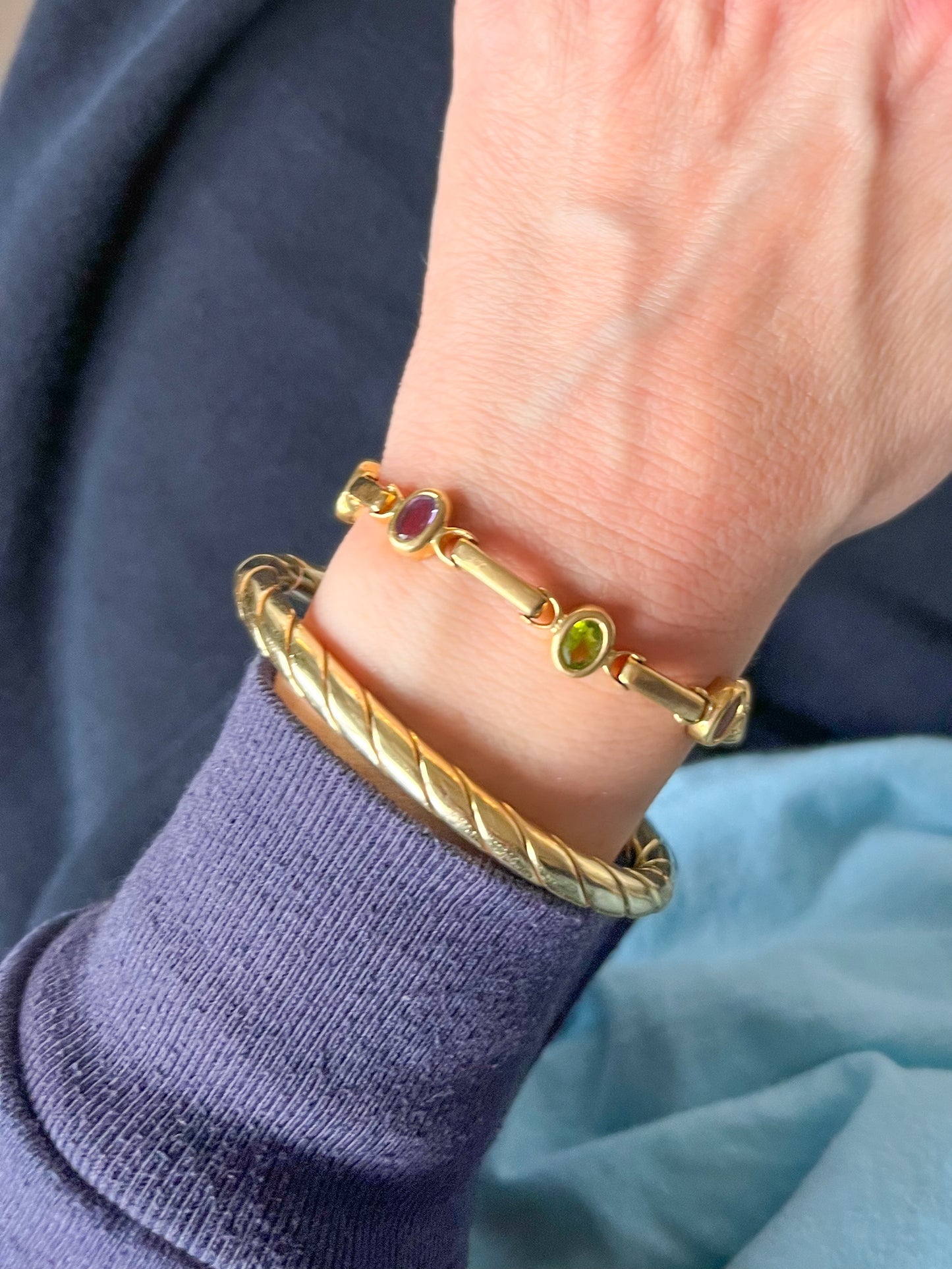 Vintage Multi Gemstone 14k Yellow Gold 7 Inch Bracelet