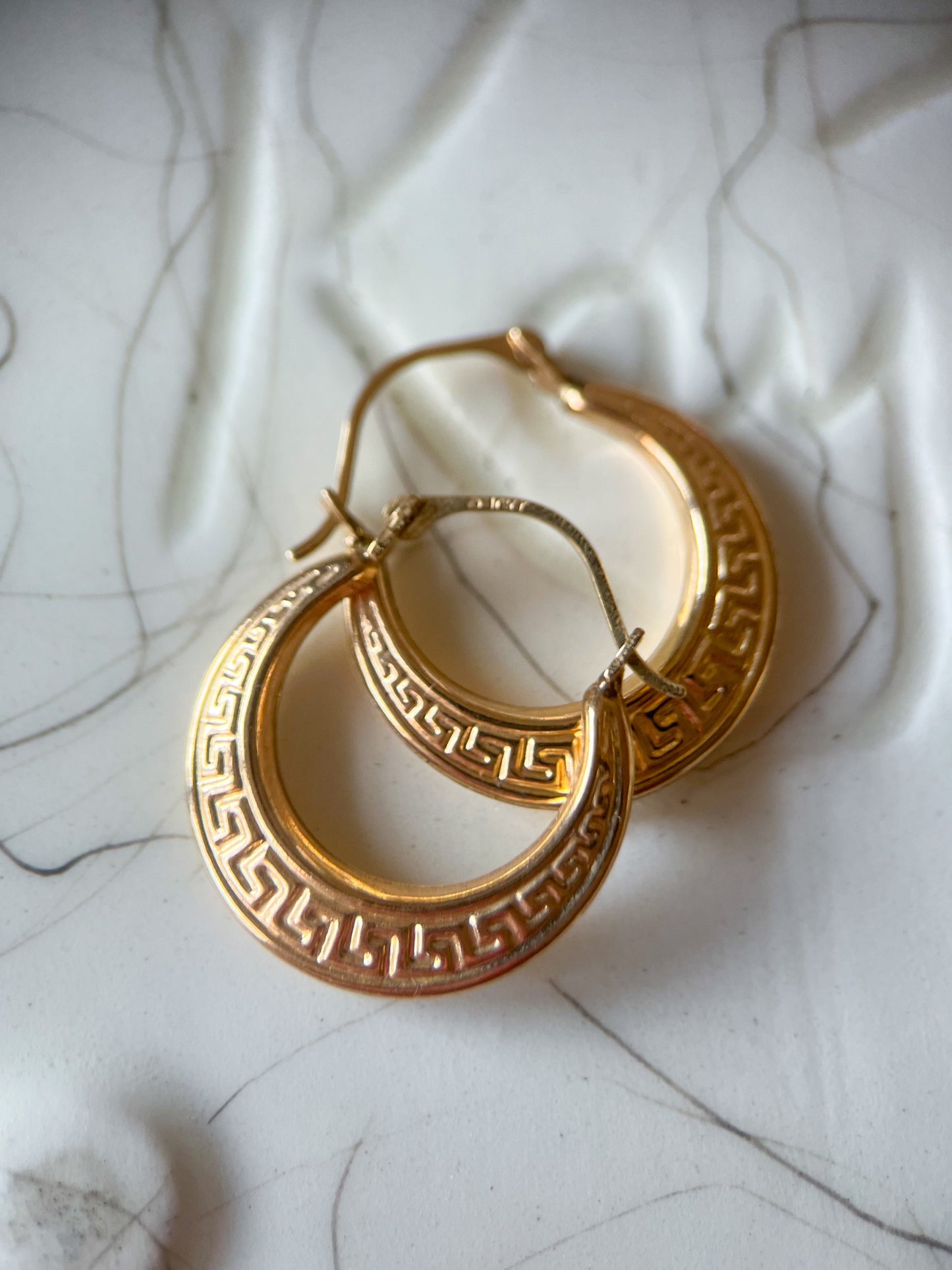 Greek Style 10k Yellow Gold Hoop Earrings