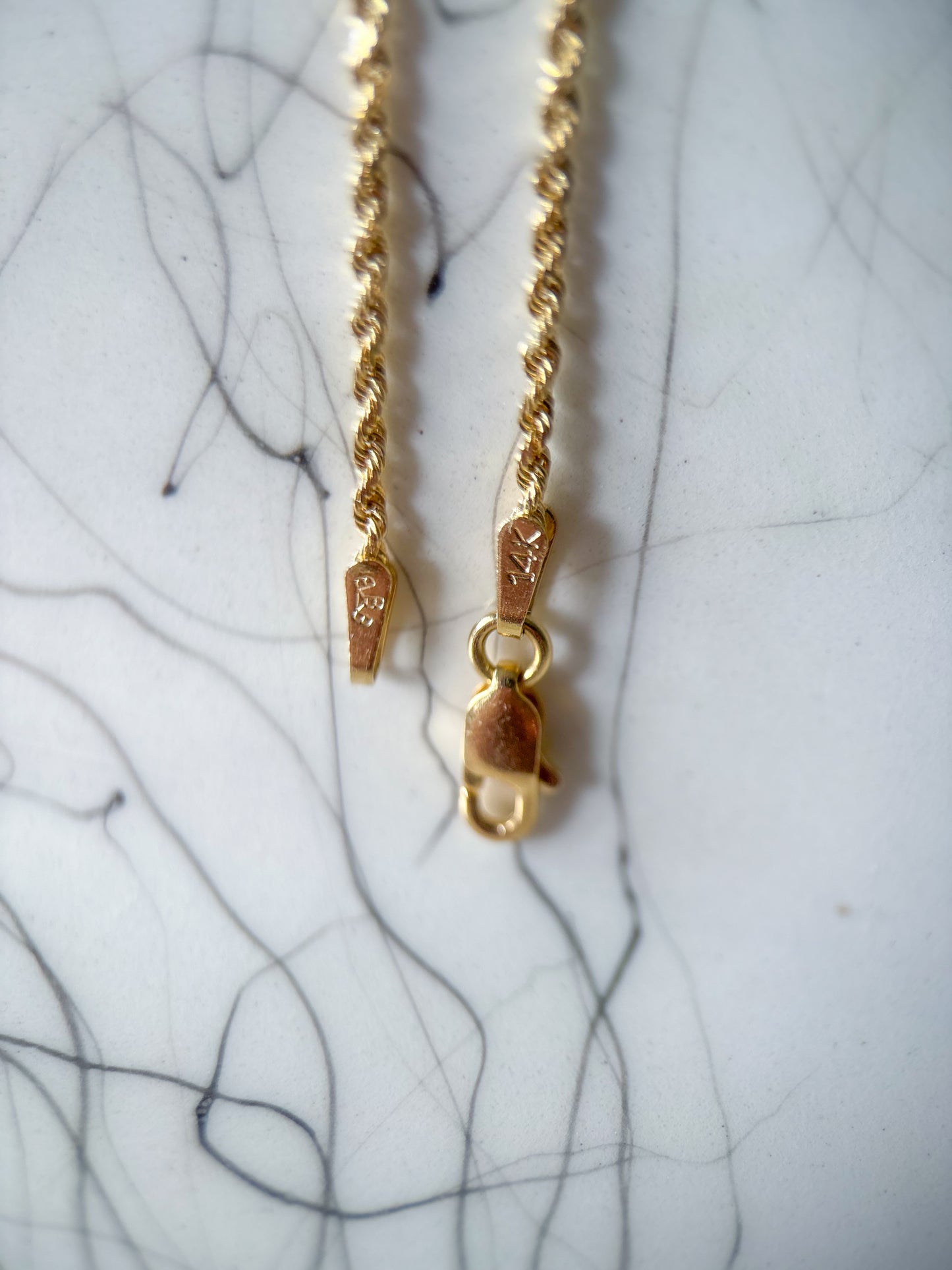 Vintage Solid Thin Rope Chain 14k Yellow Gold 16 Inch Chain Necklace