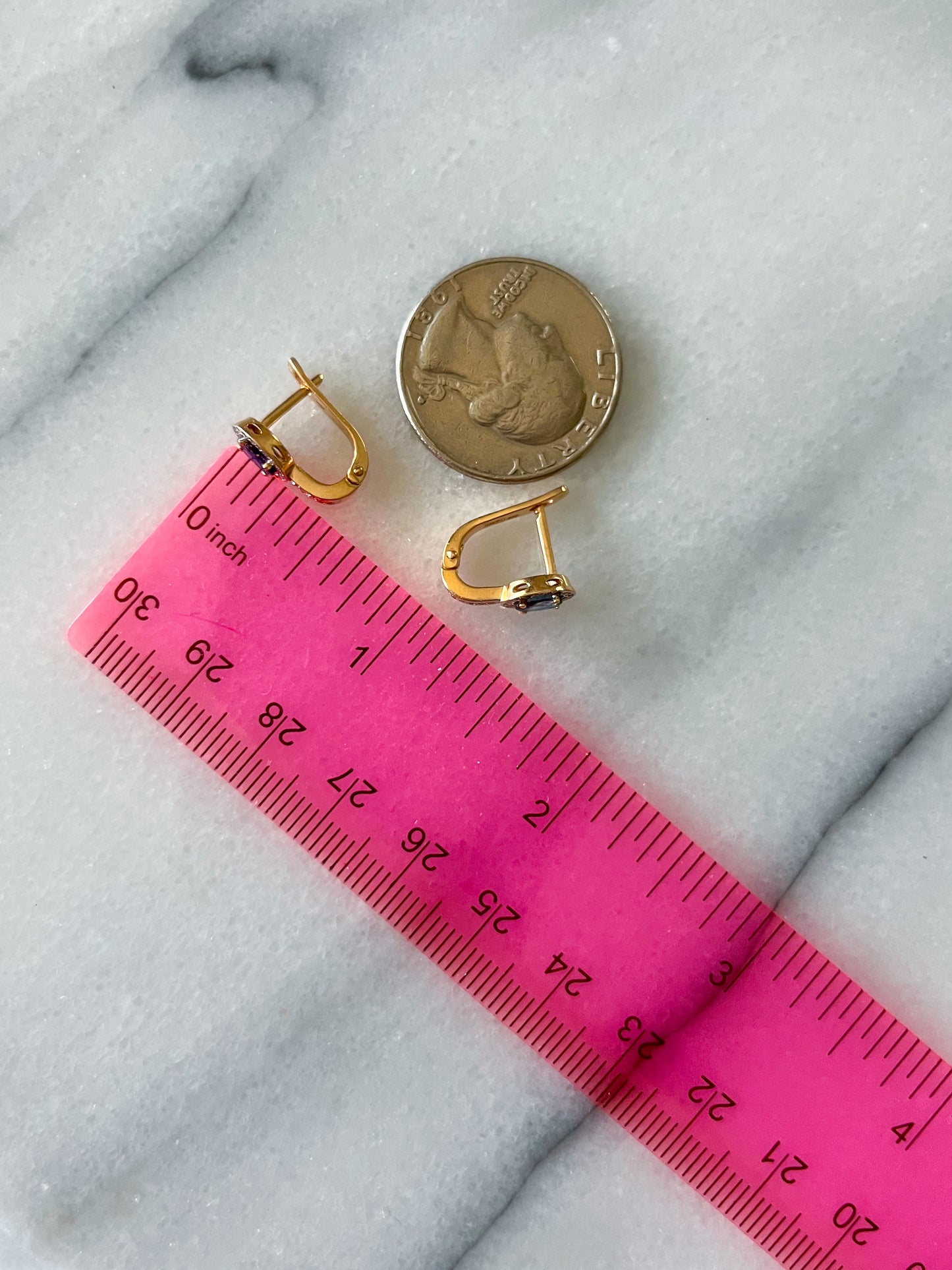 Vintage Natural Sapphire and Natural Diamond 14k Yellow Gold Drop Earrings