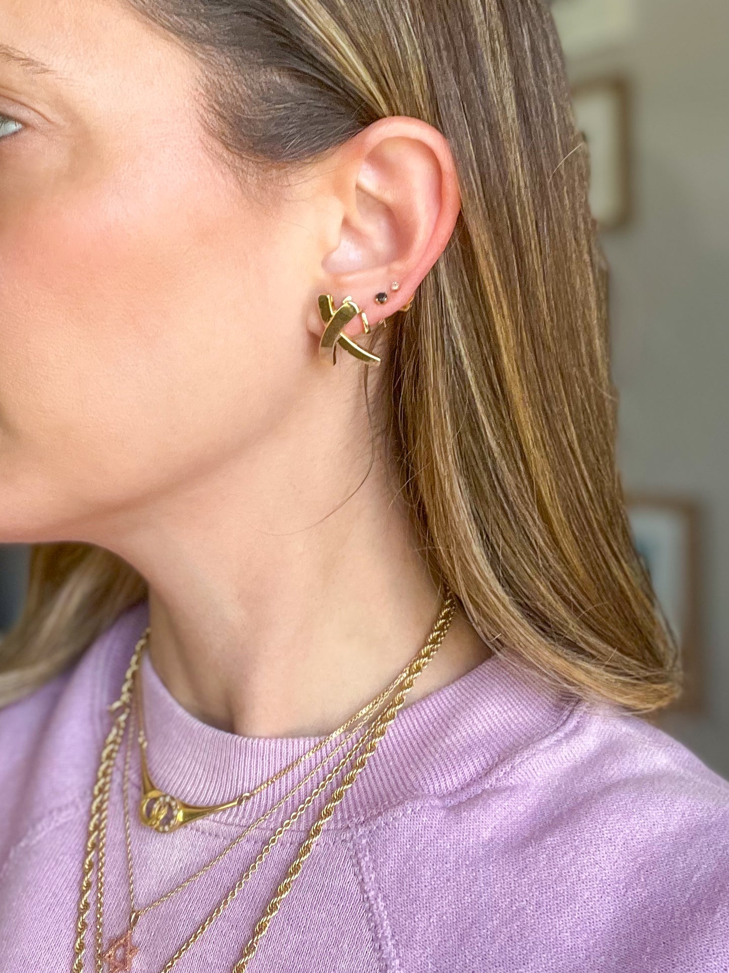 Vintage X Shaped 14k Yellow Gold Stud Earrings