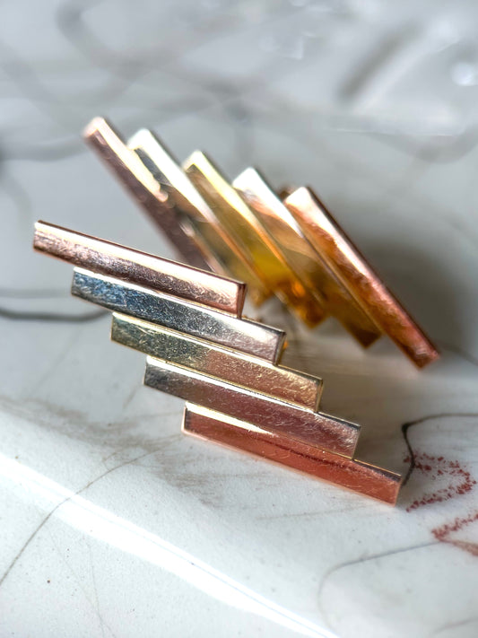 Vintage Tri Colored Flat Lightening Bolt 14k Yellow Gold Stud Earrings