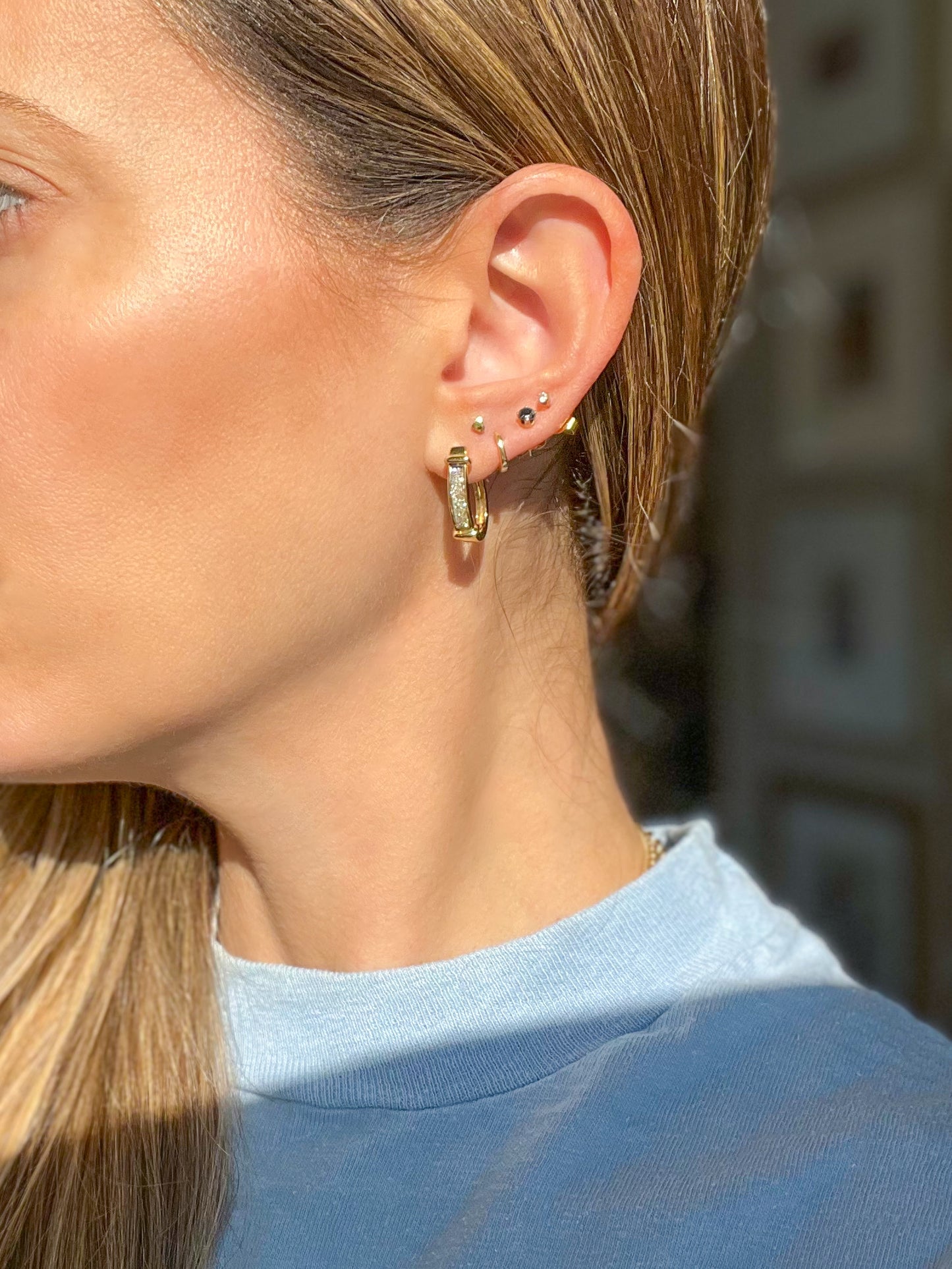 Natural Princess Cut Diamonds 14k Yellow Gold Hoop Earrings